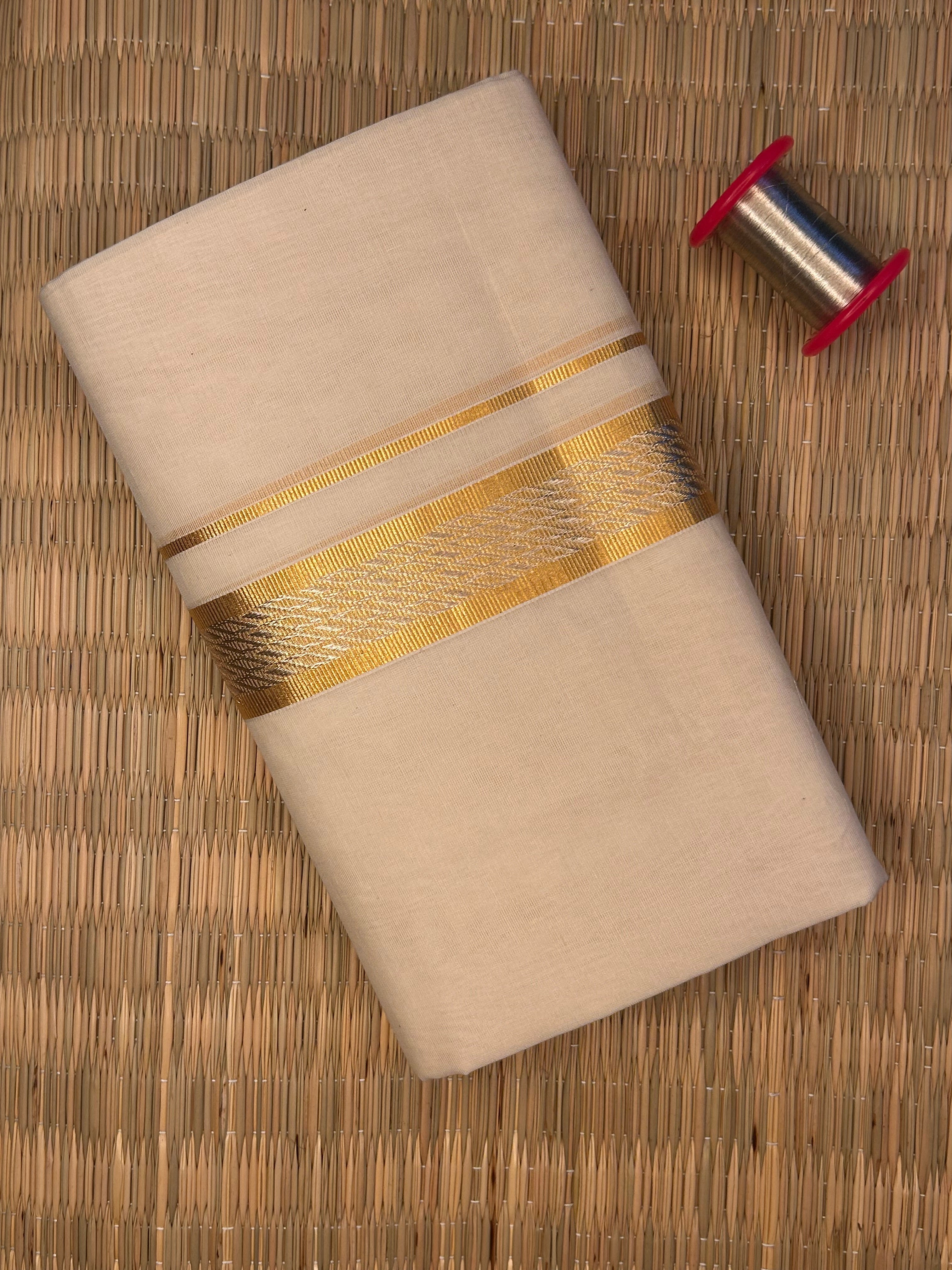 Gold and Silver Zari-Off White Handloom Dhothi
