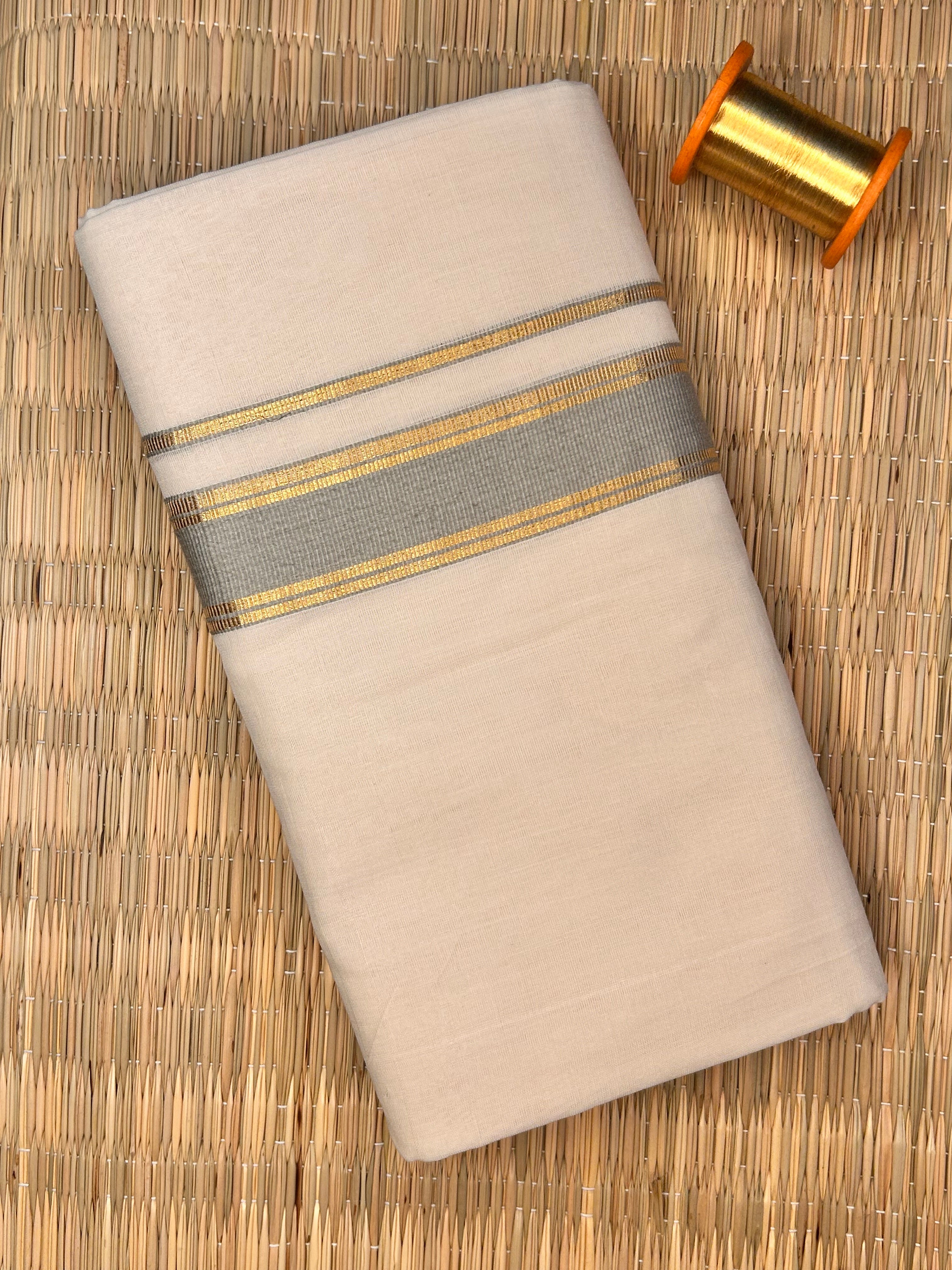 Gold and Silver Zari-White Handloom Dhothi