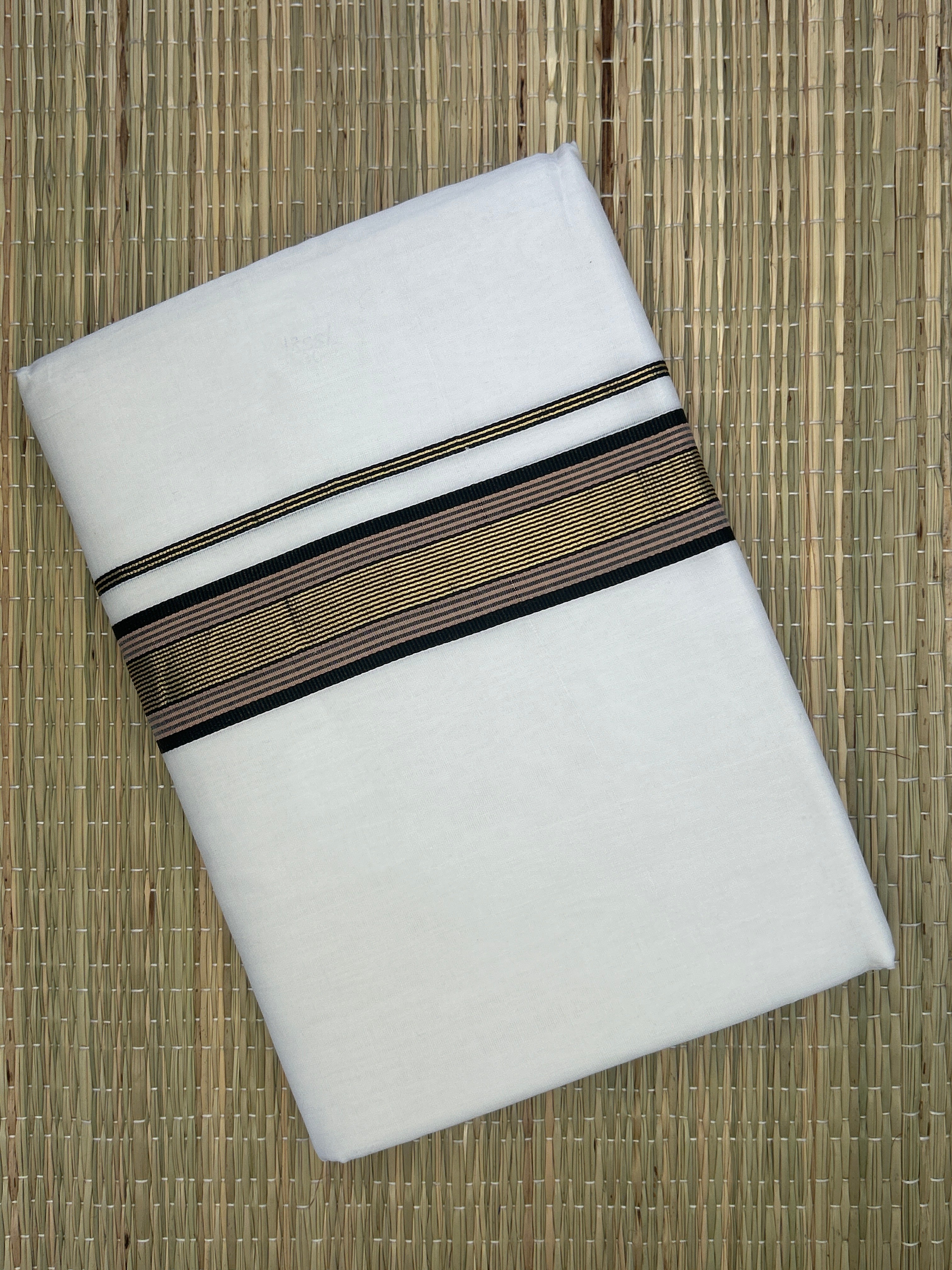 Earthy Black Border-White Handloom Dhothi
