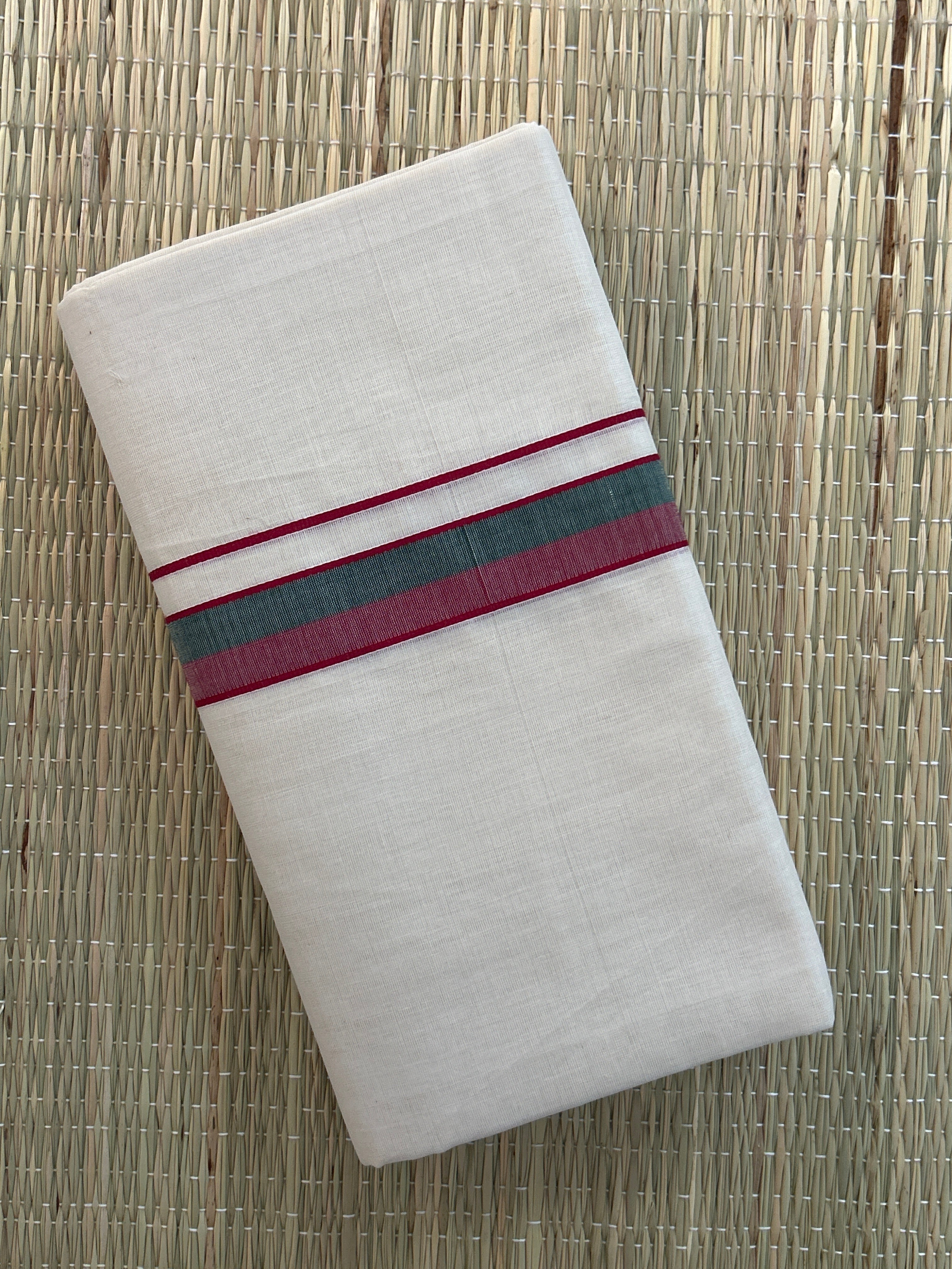 Grey and Maroon Zari-White Handloom Dhothi