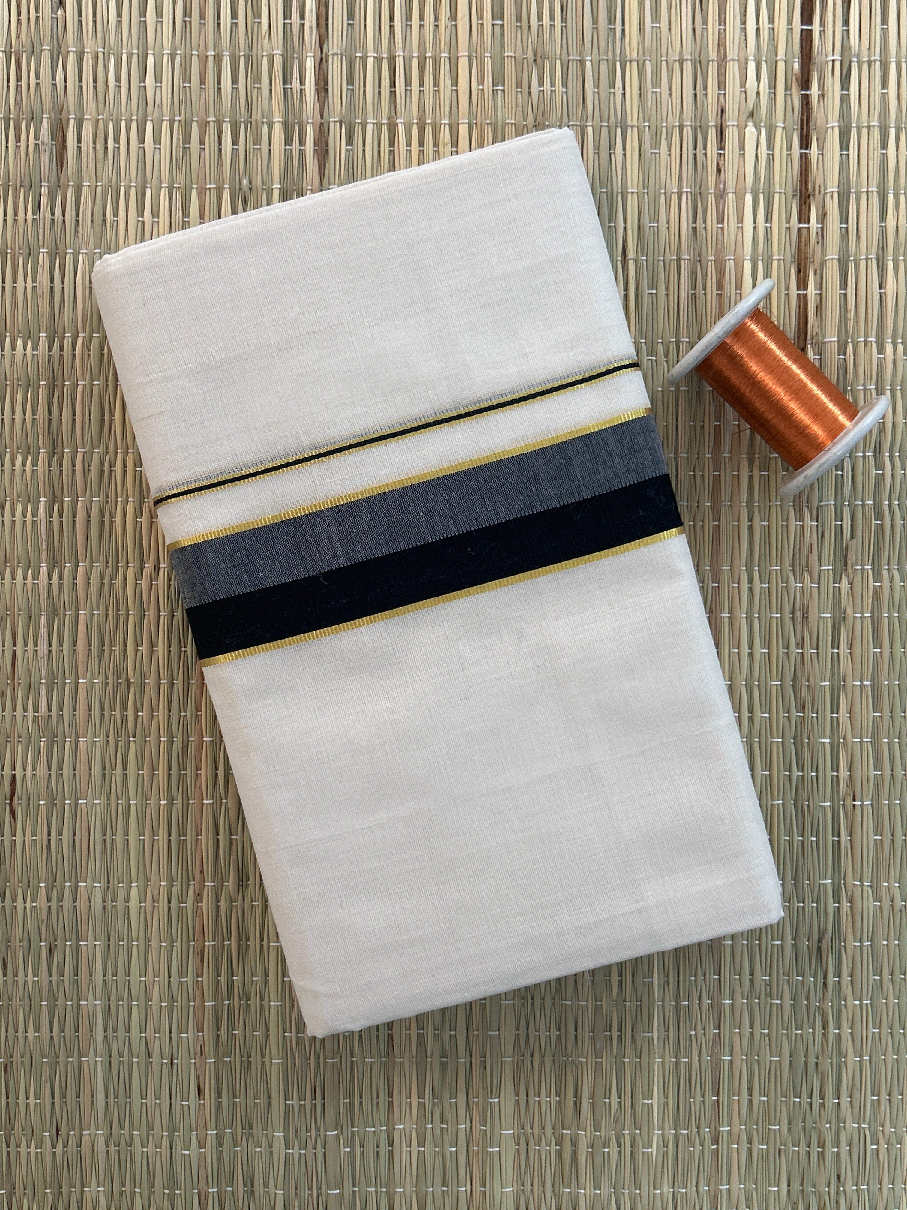 Black and Grey Zari-White Handloom Dhothi
