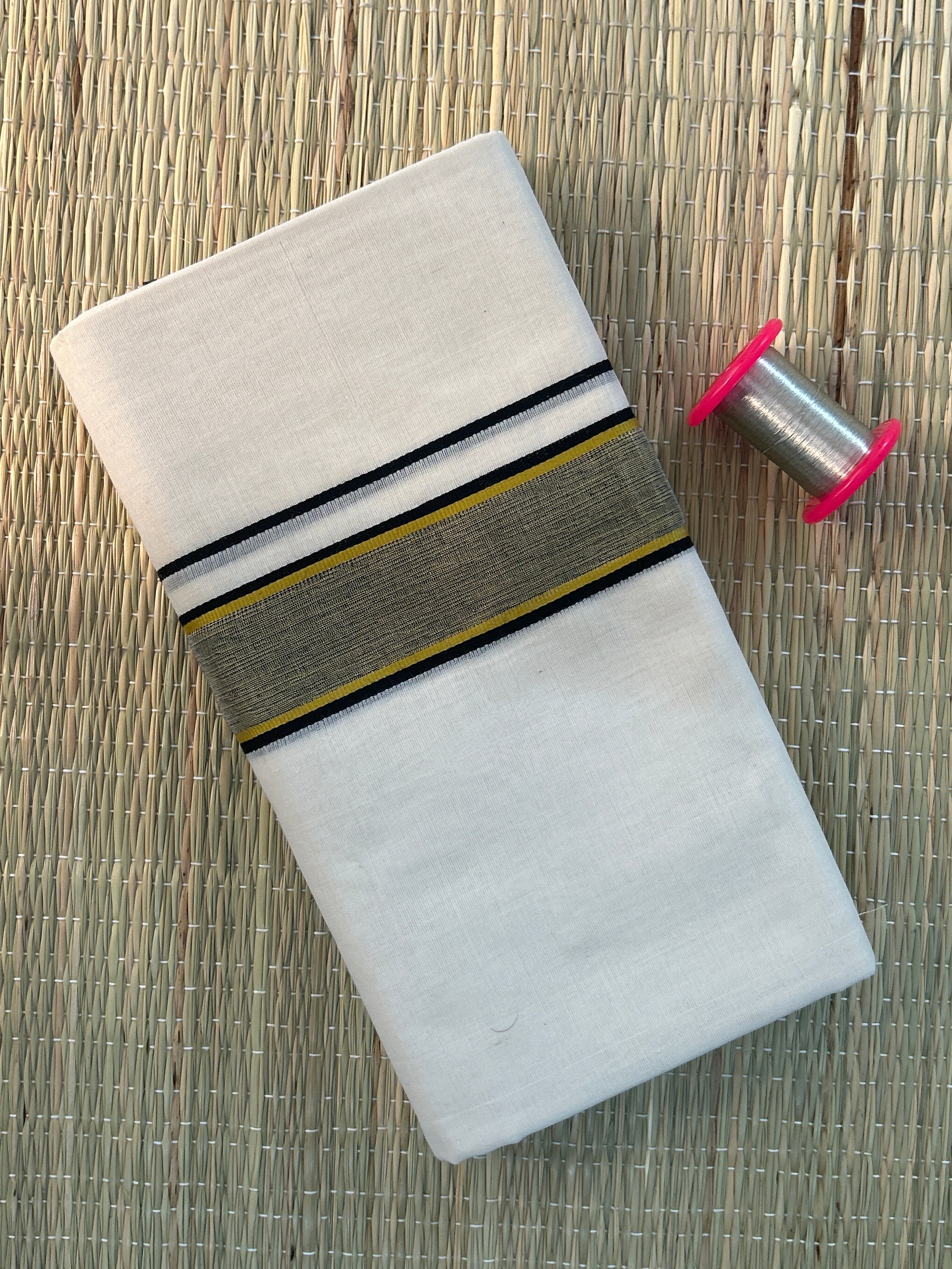 Gold and Black Zari-White Handloom Dhothi