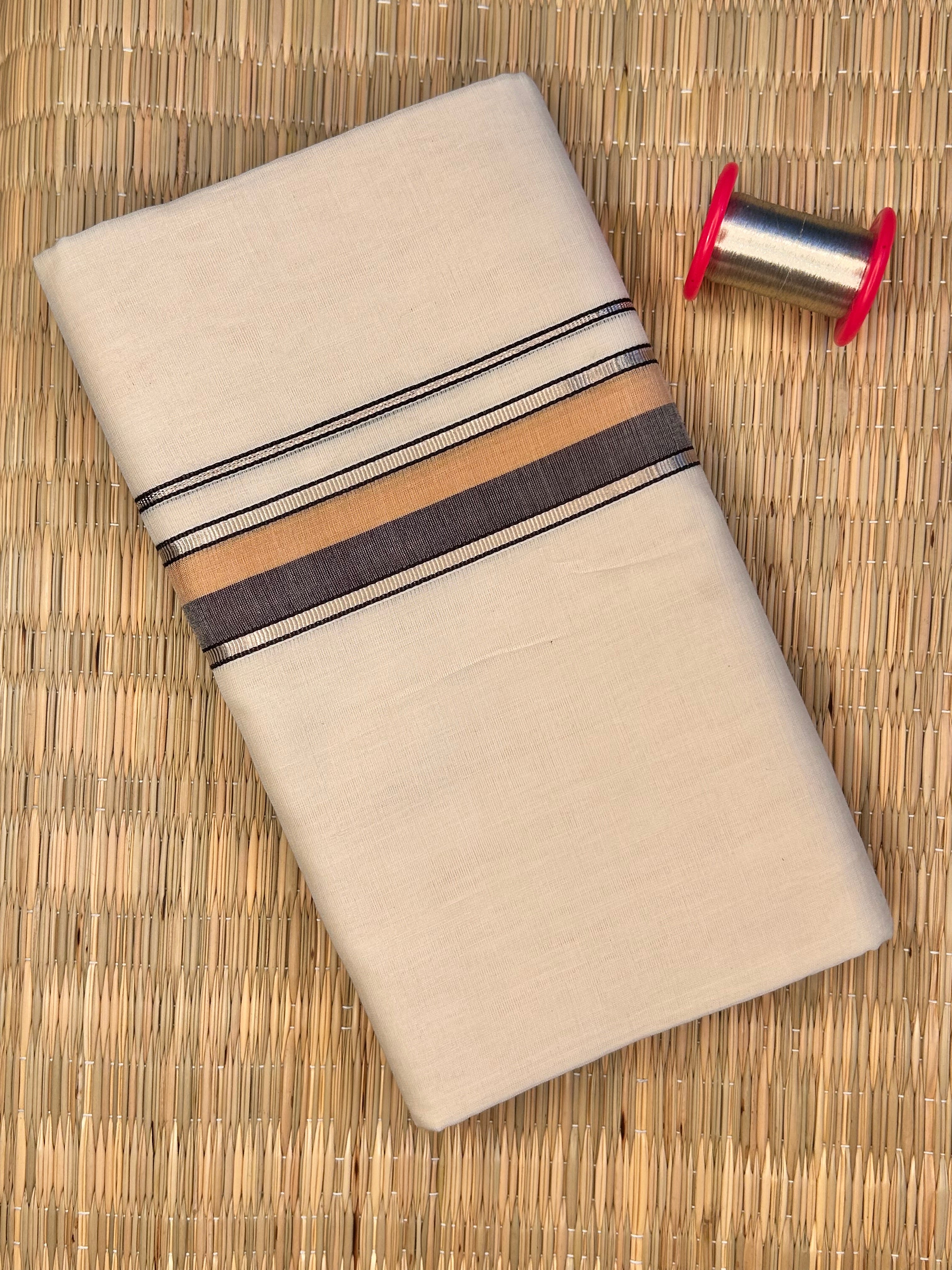 Gold and Peach Zari-Off White Handloom Dhothi