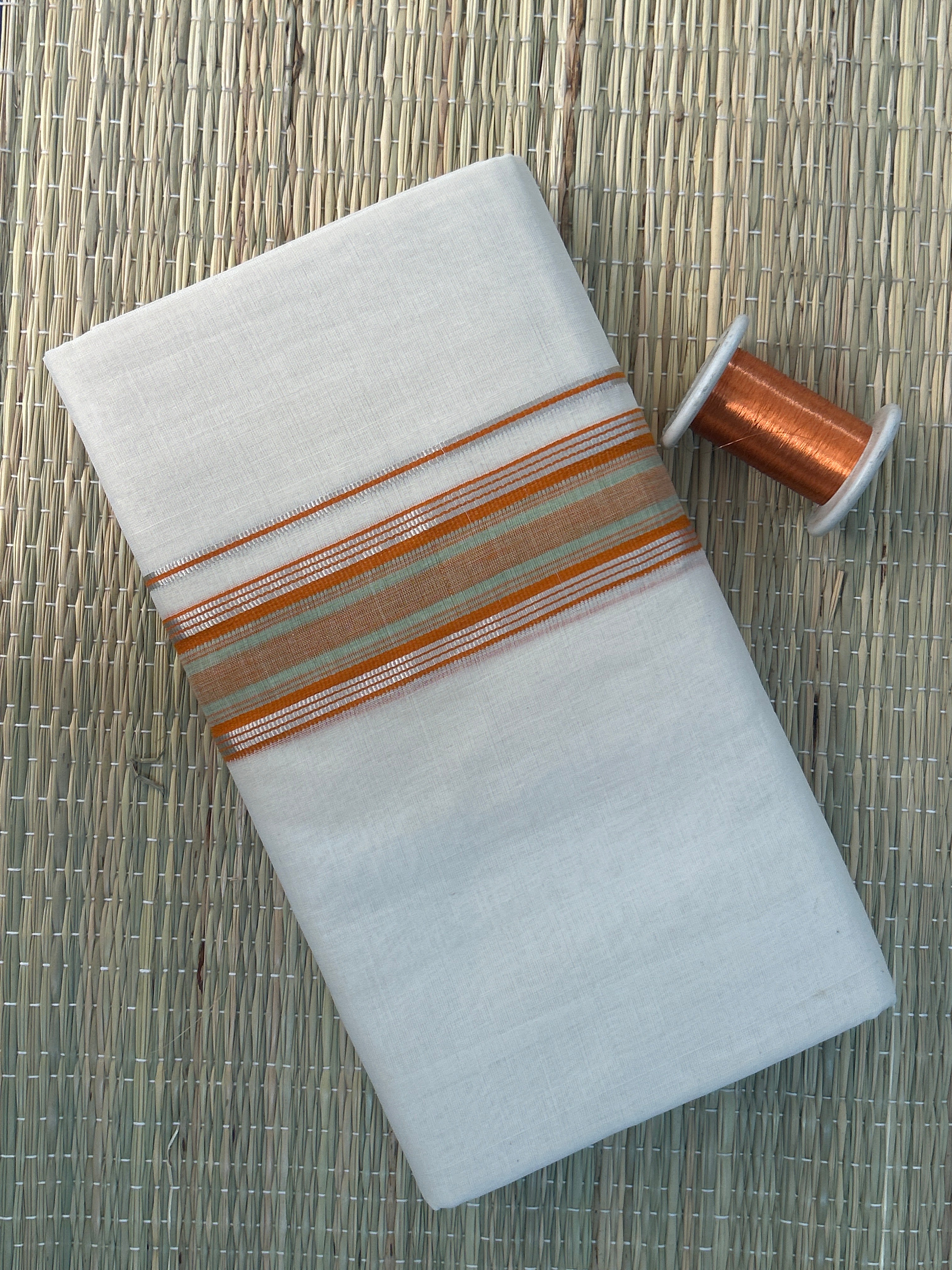 Copper and Silver Zari-White Handloom Dhothi