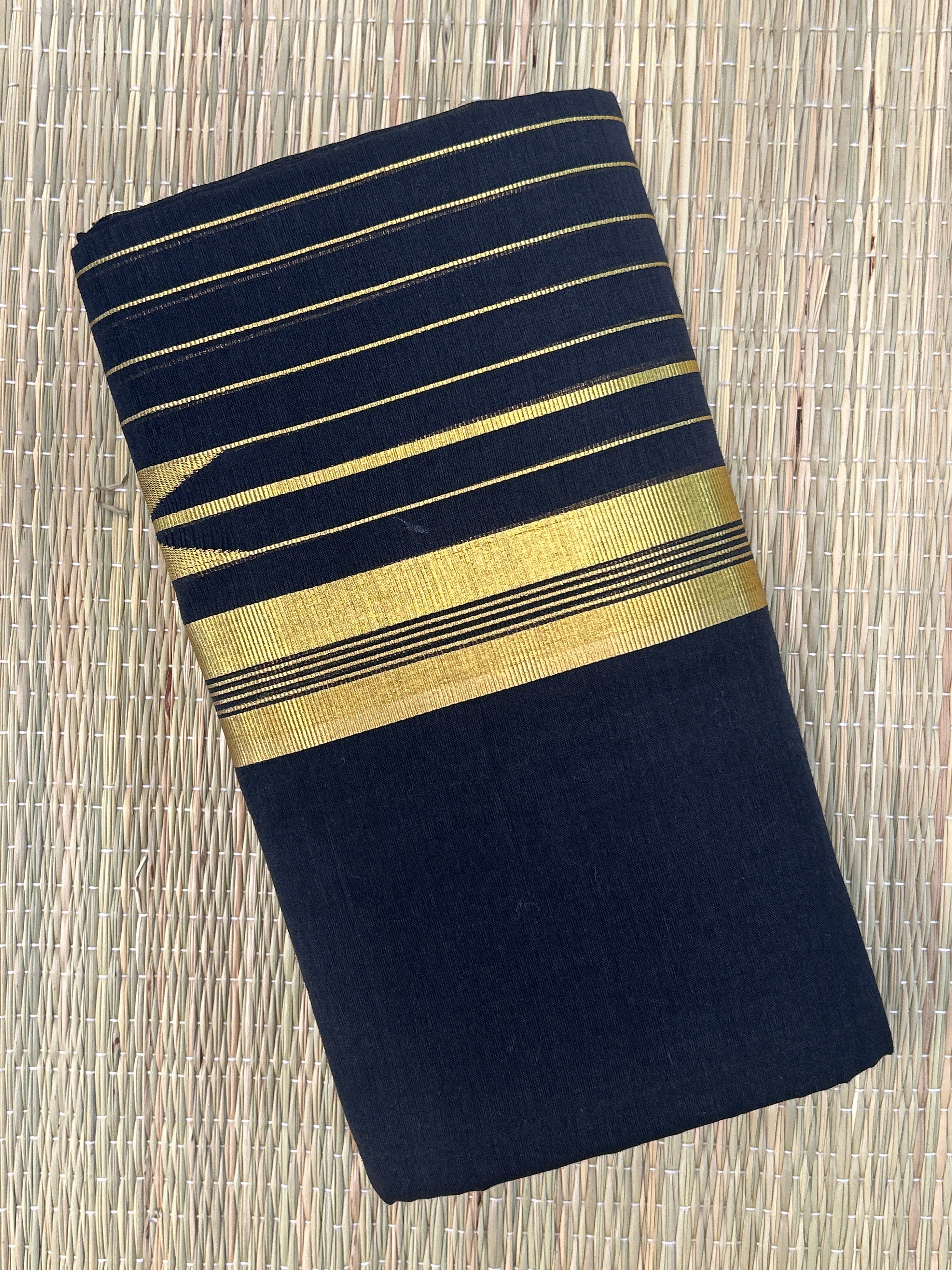 Rich Black Handloom Dhothi - Gold Zari