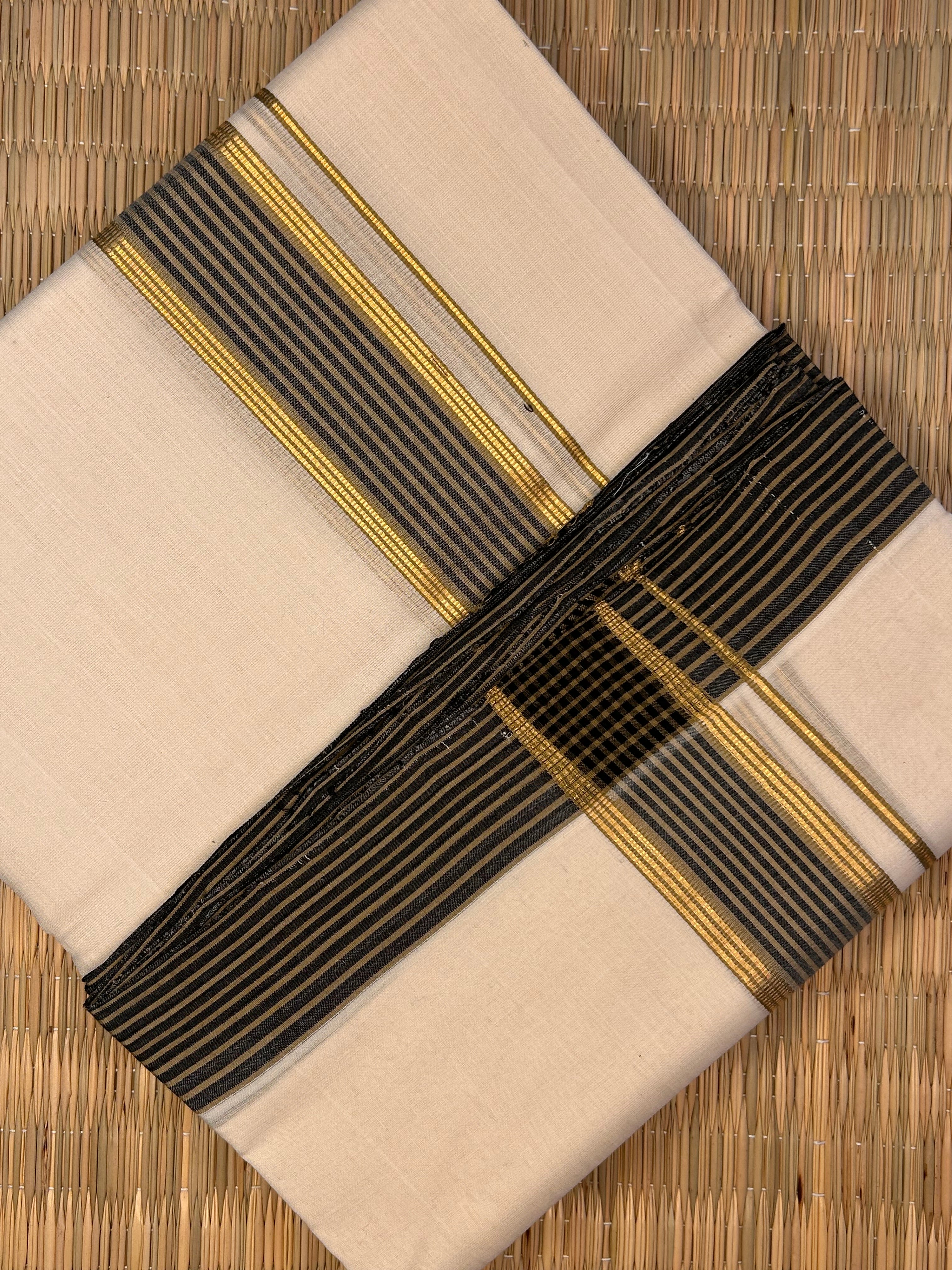Gold and Charcoal Grey Zari-Off White Handloom Dhoti