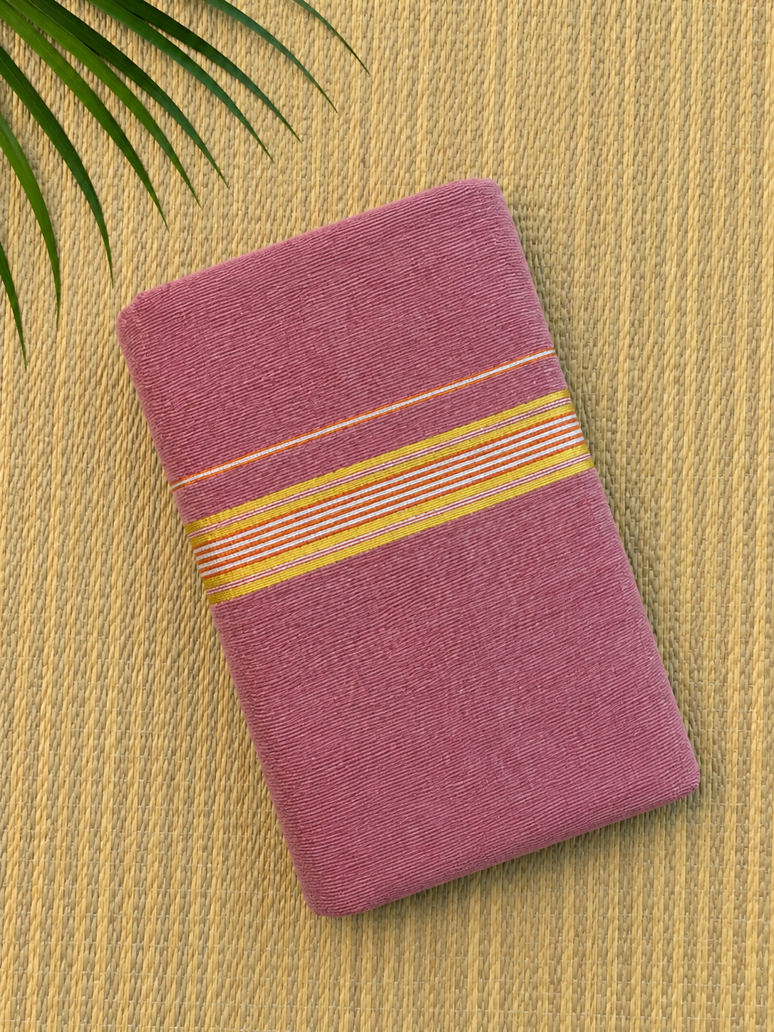 Rose Pink Handloom Dhothi - Gold and Orange Zari