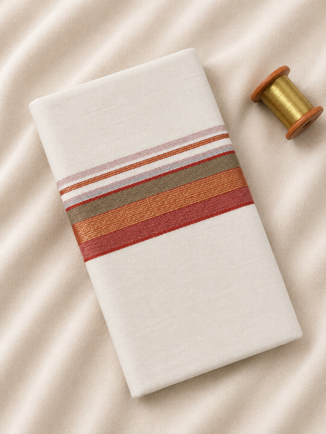 Copper, Grey and Maroon Zari-White Handloom Dhothi