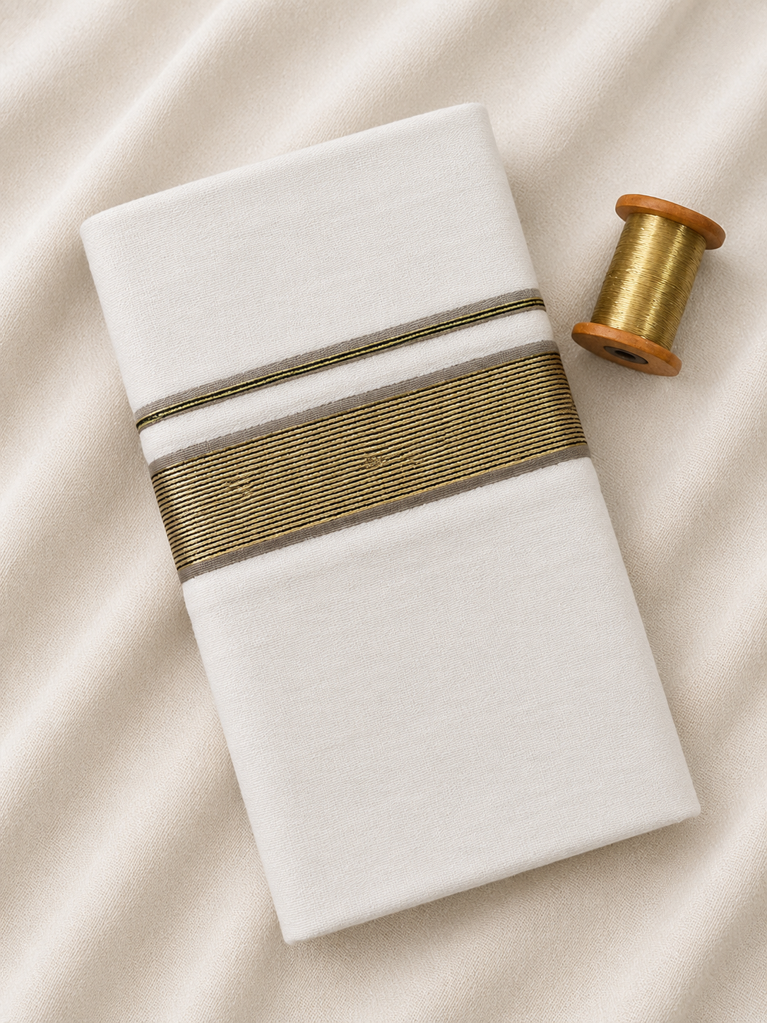 Gold and Black Zari-White Handloom Dhothi