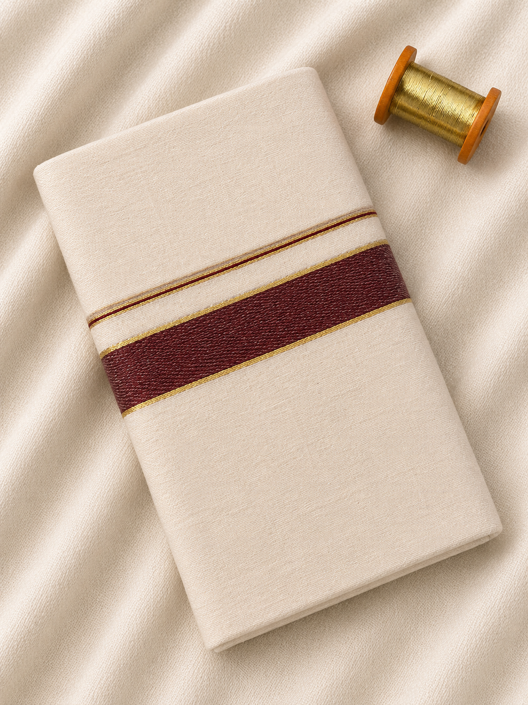 Gold and Maroon Zari-Off White Handloom Dhothi