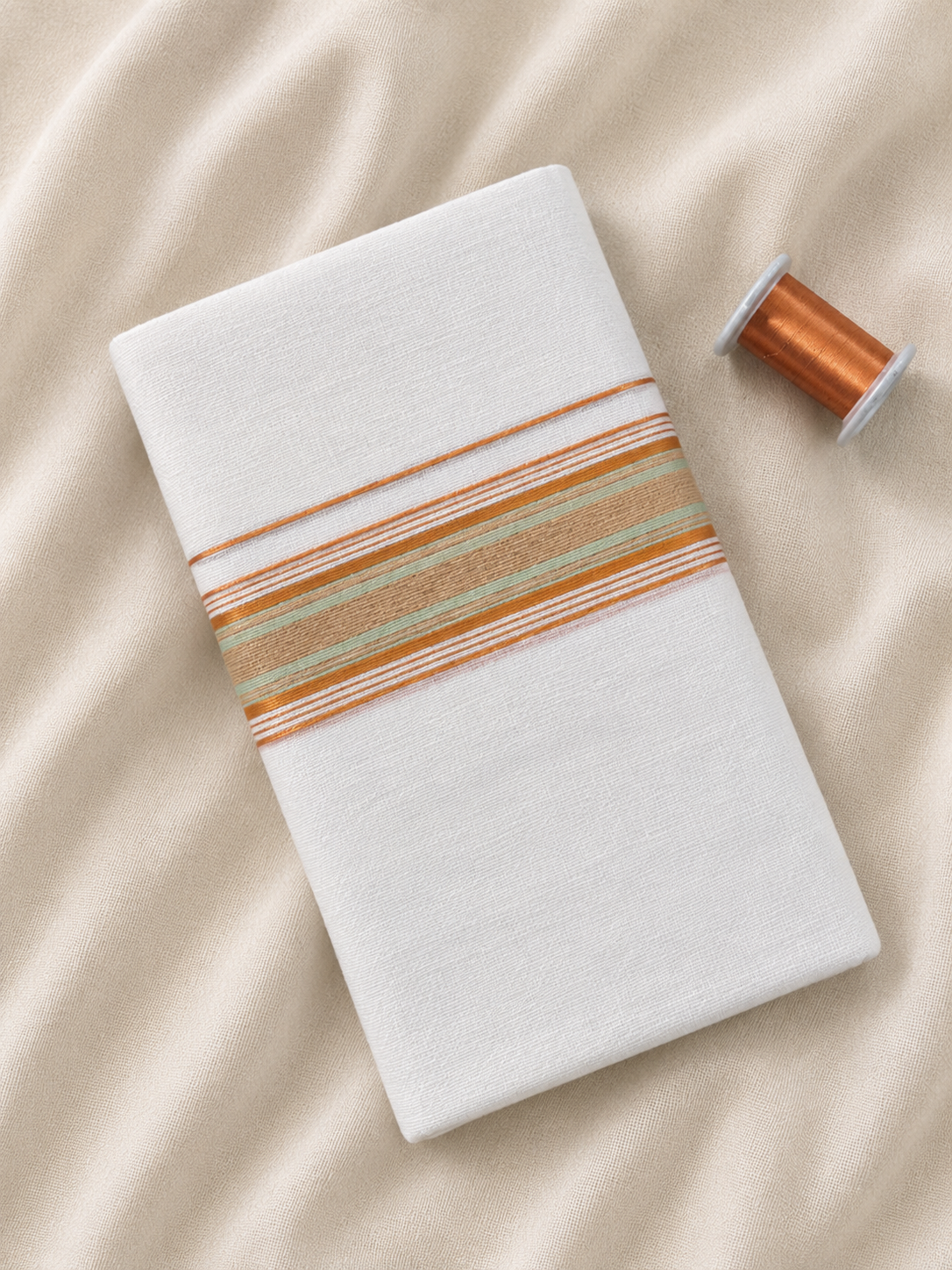 Copper and Silver Zari-White Handloom Dhothi