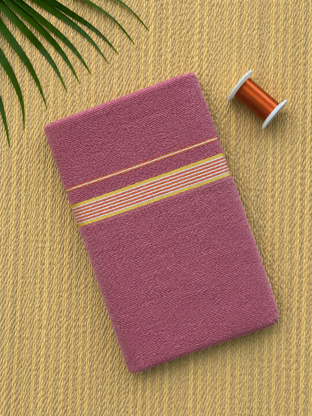 Rose Pink Handloom Dhothi - Gold and Orange Zari