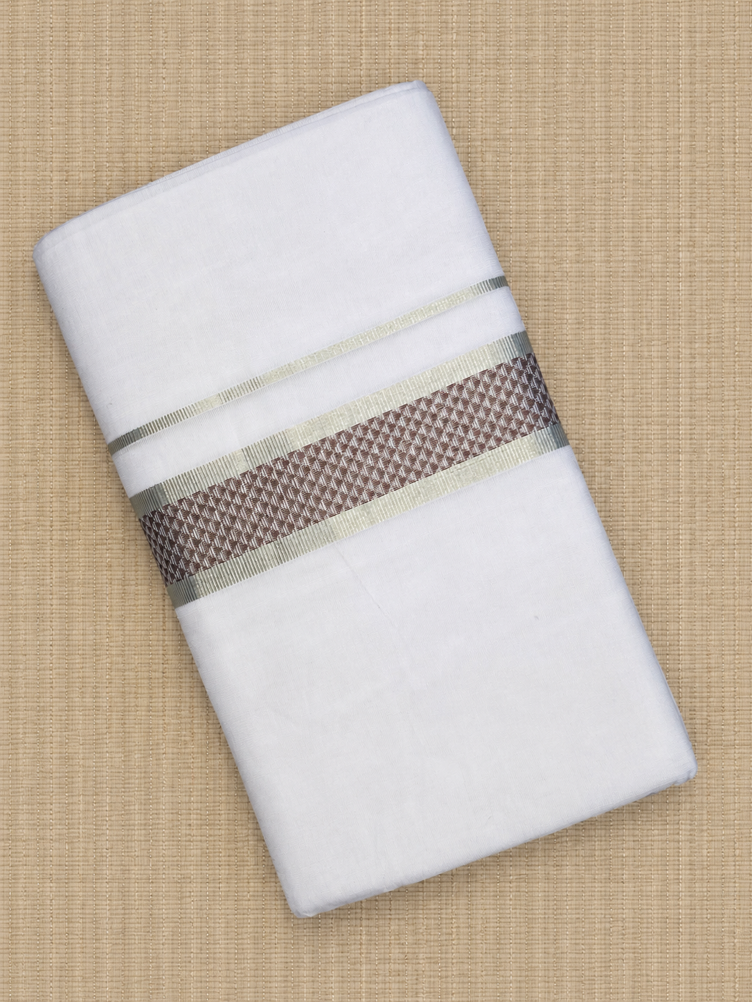 Maroon and Silver Zari - White Handloom Dhothi