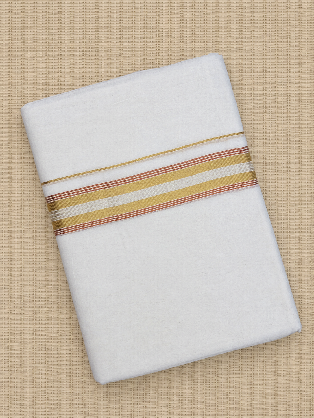 Gold and Silver Zari-White Handloom Dhothi