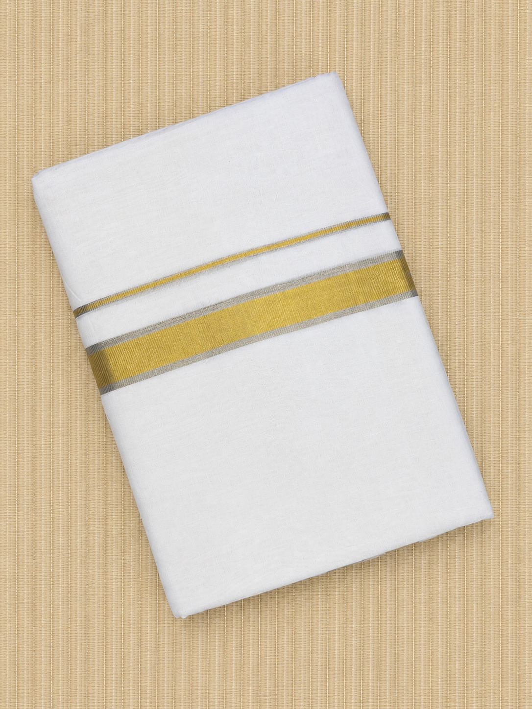 Thick Gold Zari-White Handloom Dhothi