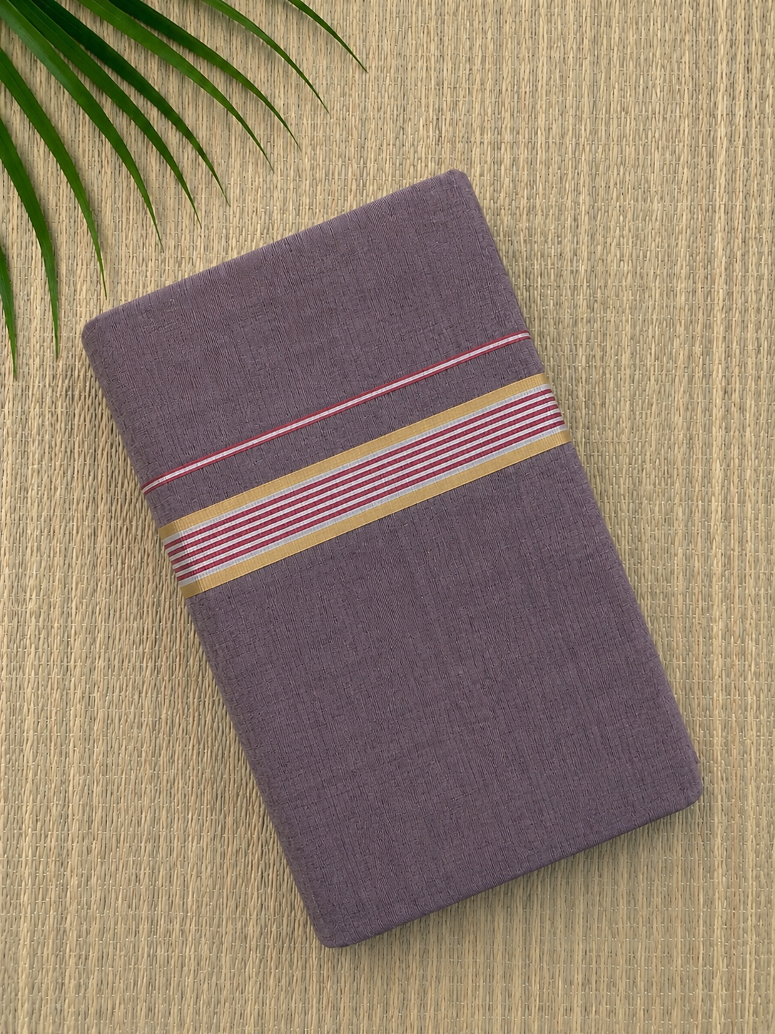 Mauve Handloom Dhothi - Gold and Red Zari