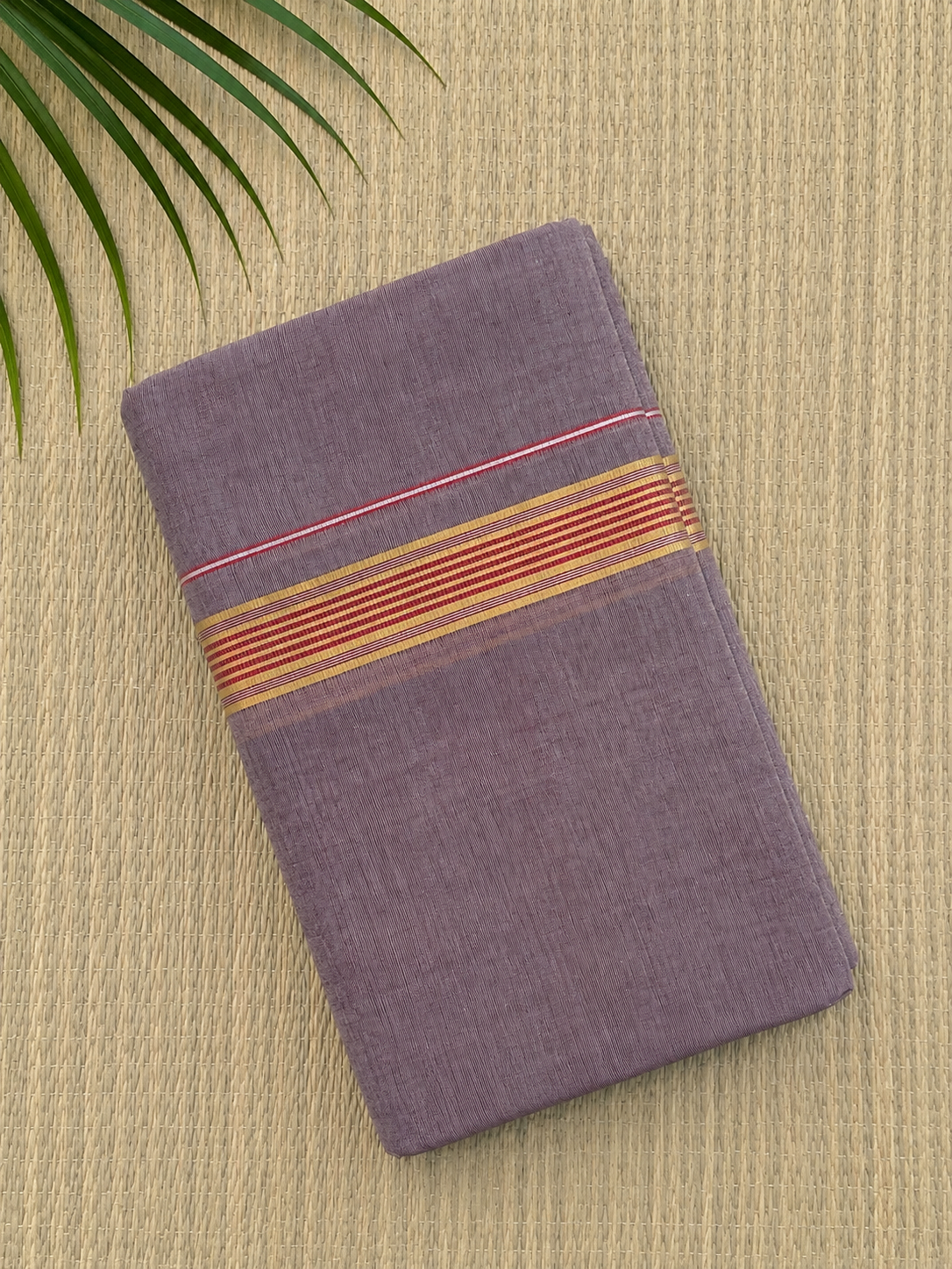 Mauve Handloom Dhothi - Gold and Maroon Zari