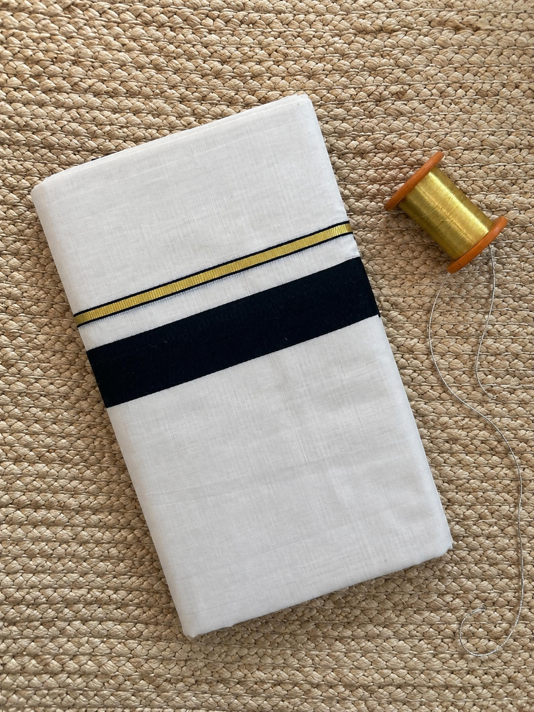 Black and Gold Zari -White Handloom Dhothi