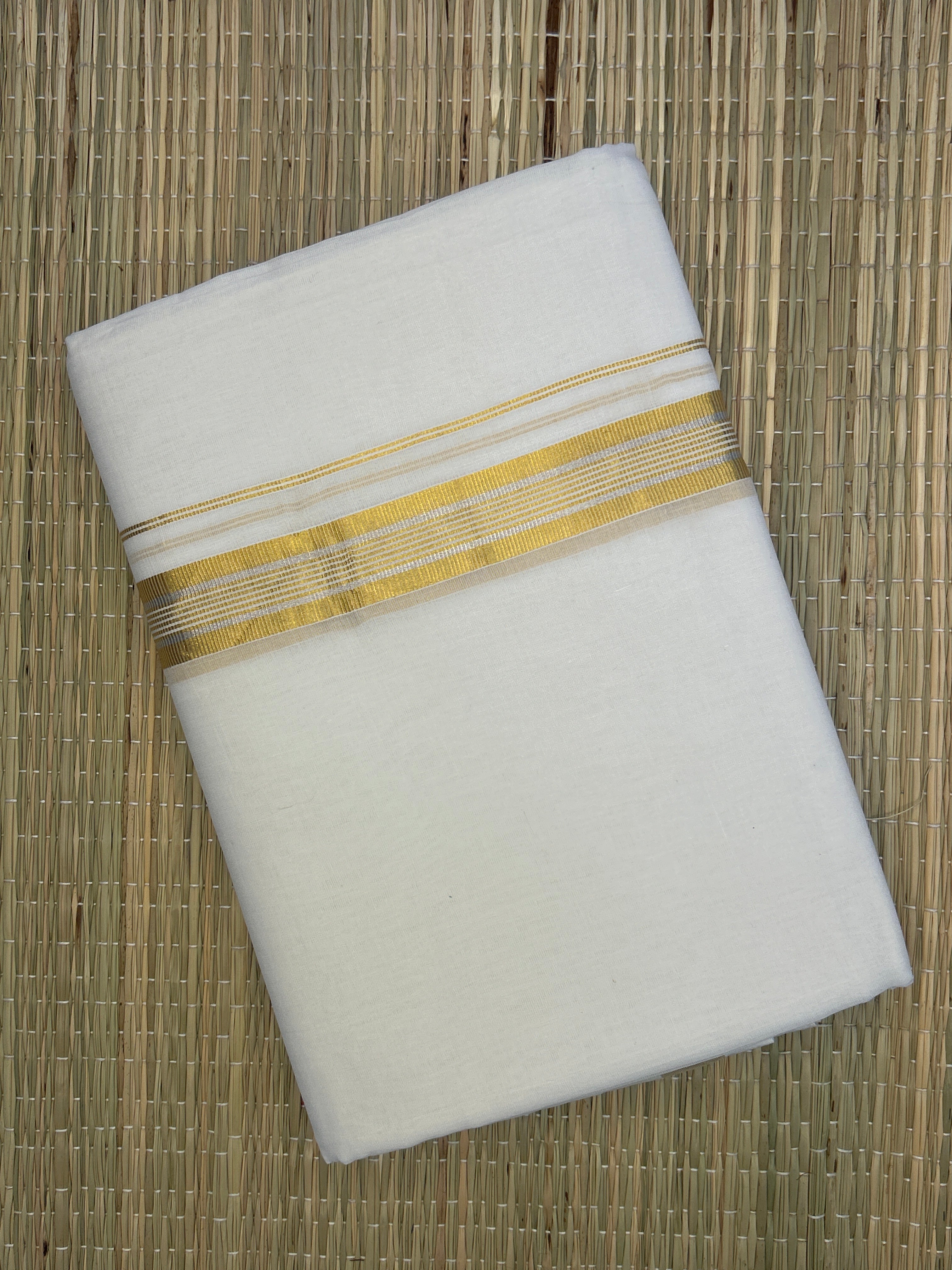 Gold and Silver Stripes-White Handloom Dhothi