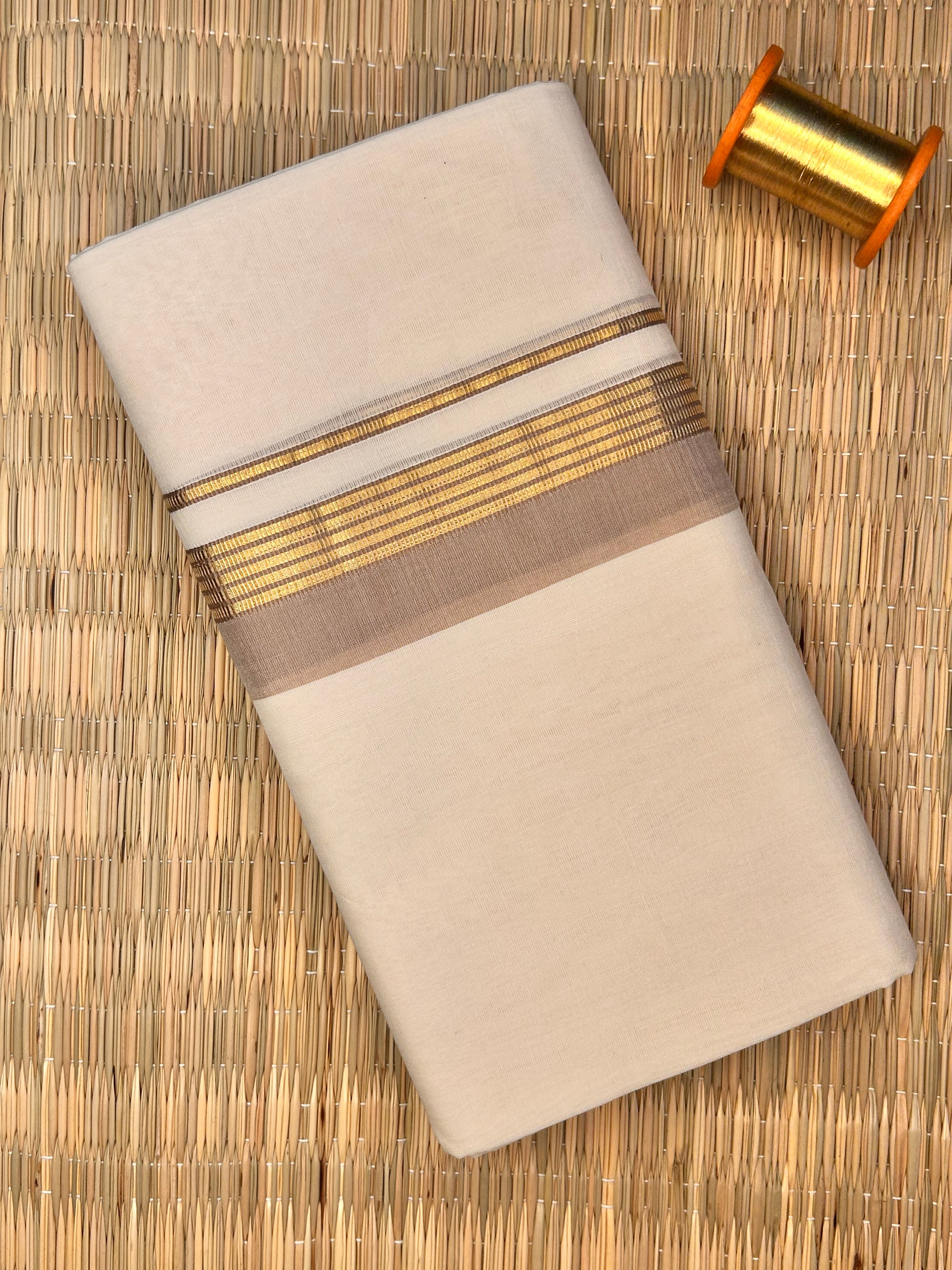 Gold and Taupe Zari-Off White Handloom Dhothi