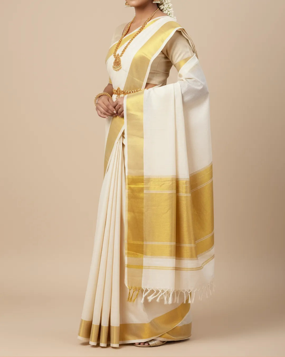 Kerala Kasavu Saree with Golden Border