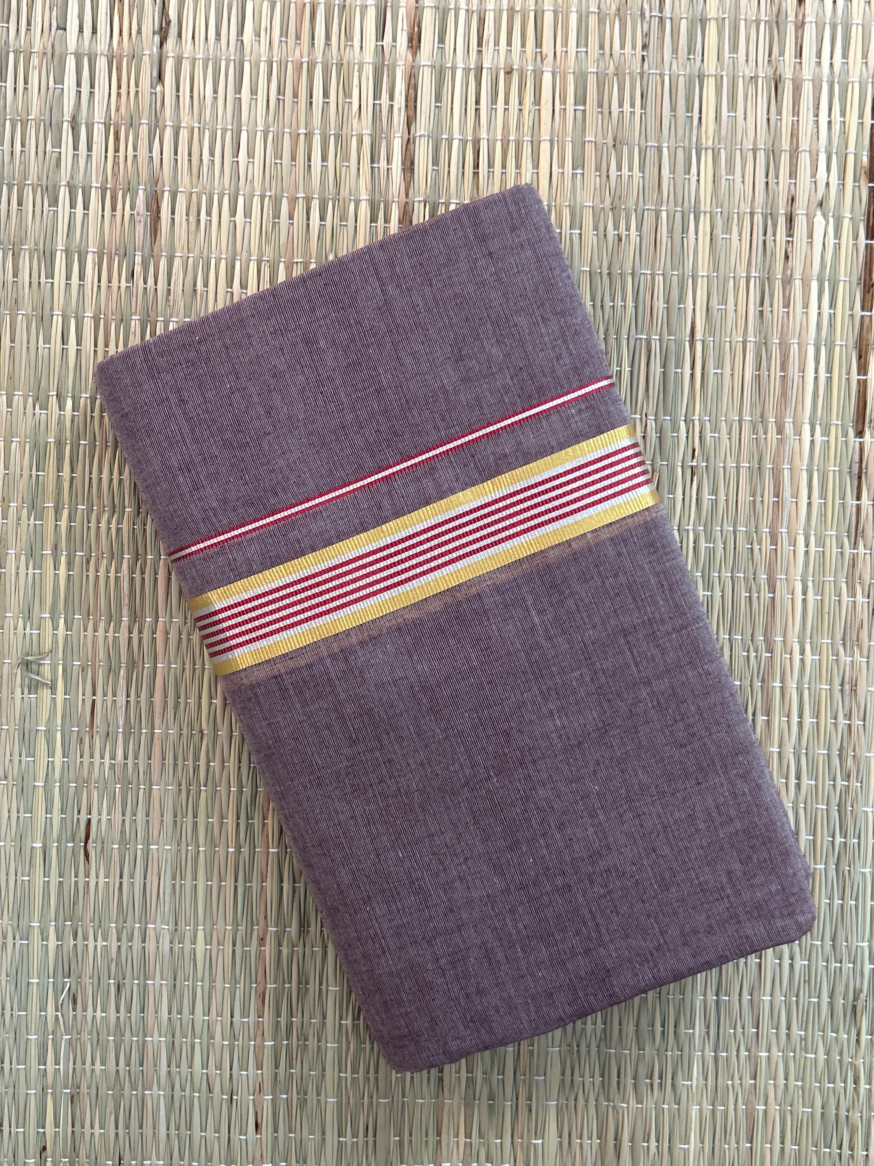 Mauve Handloom Dhothi - Gold and Red Zari
