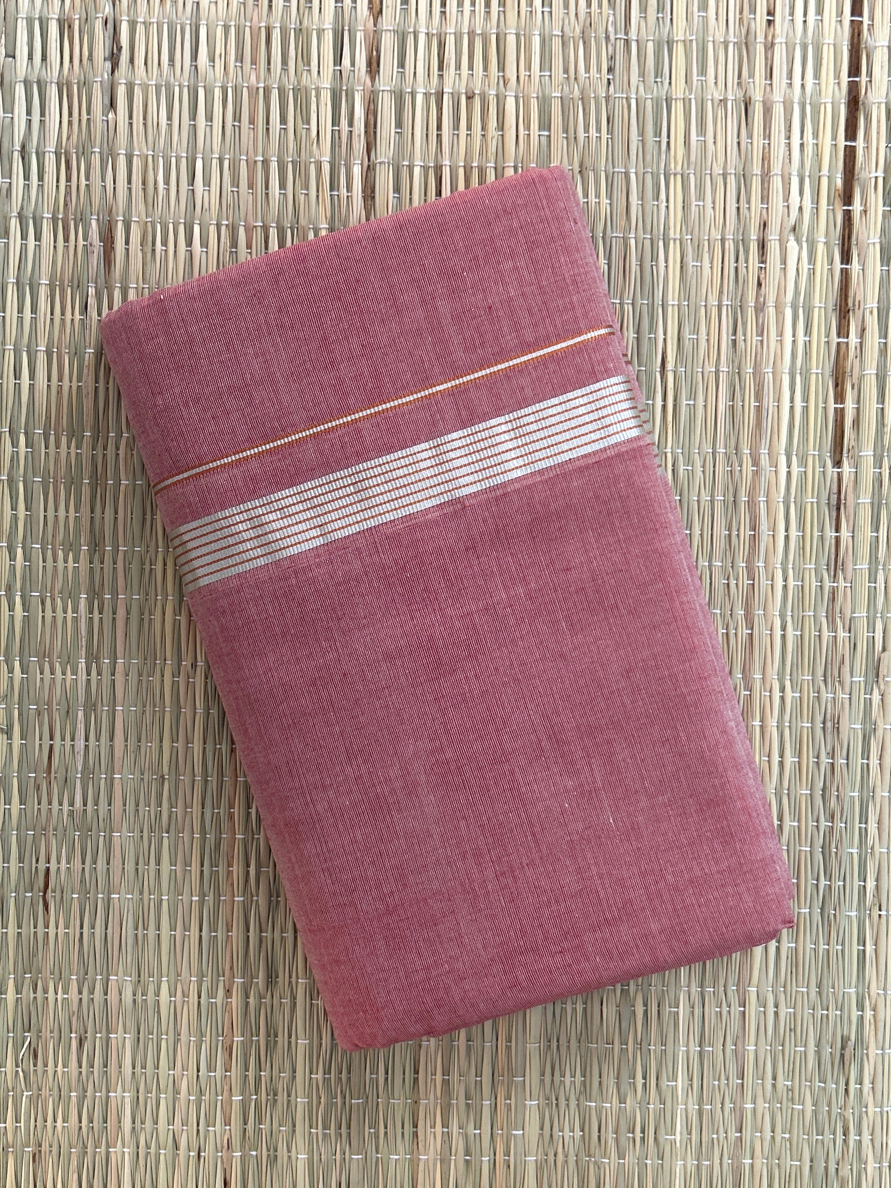 Pink Handloom Dhothi - Silver Zari