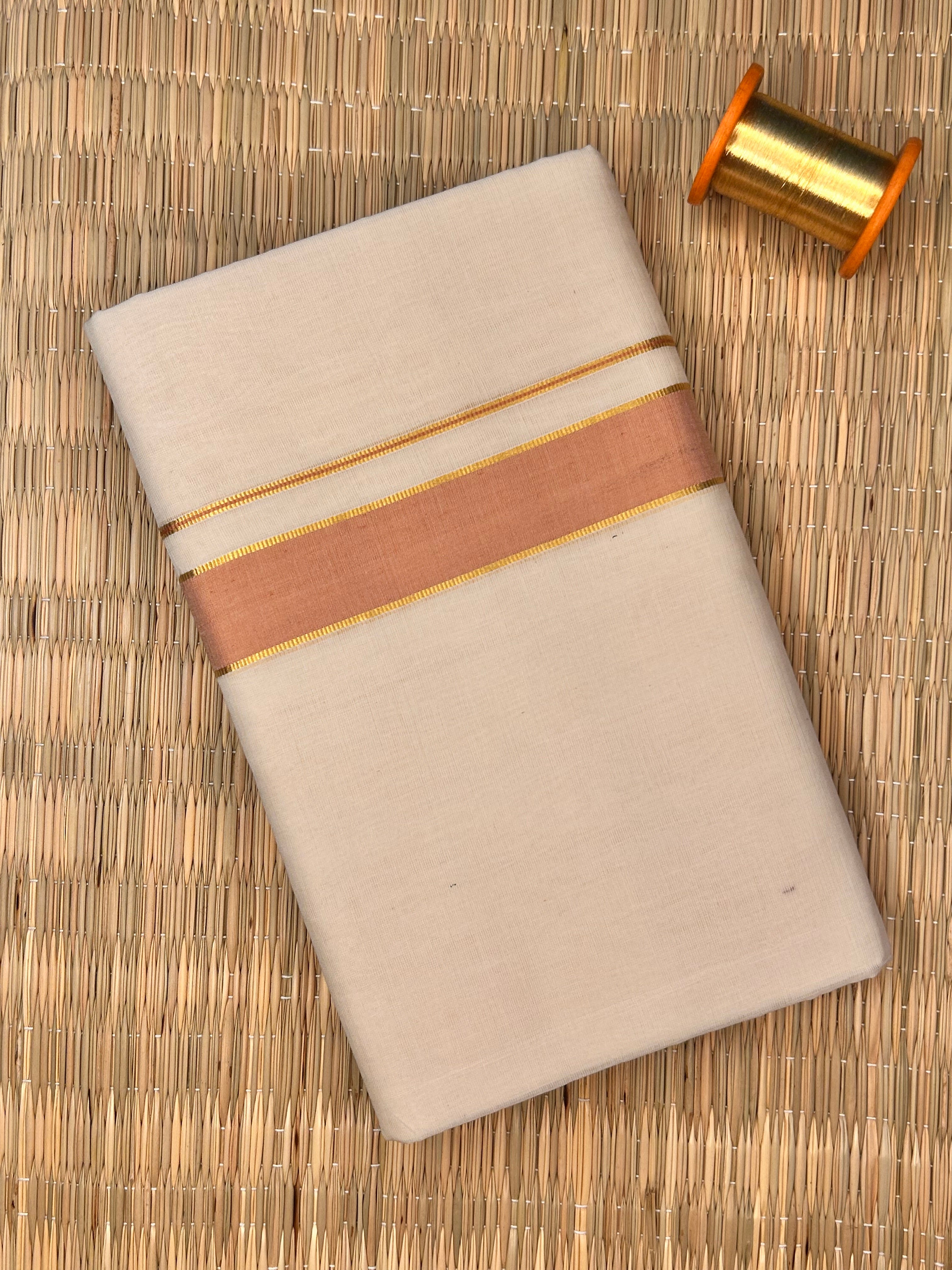 Gold and Peach Zari-Off White Handloom Dhothi