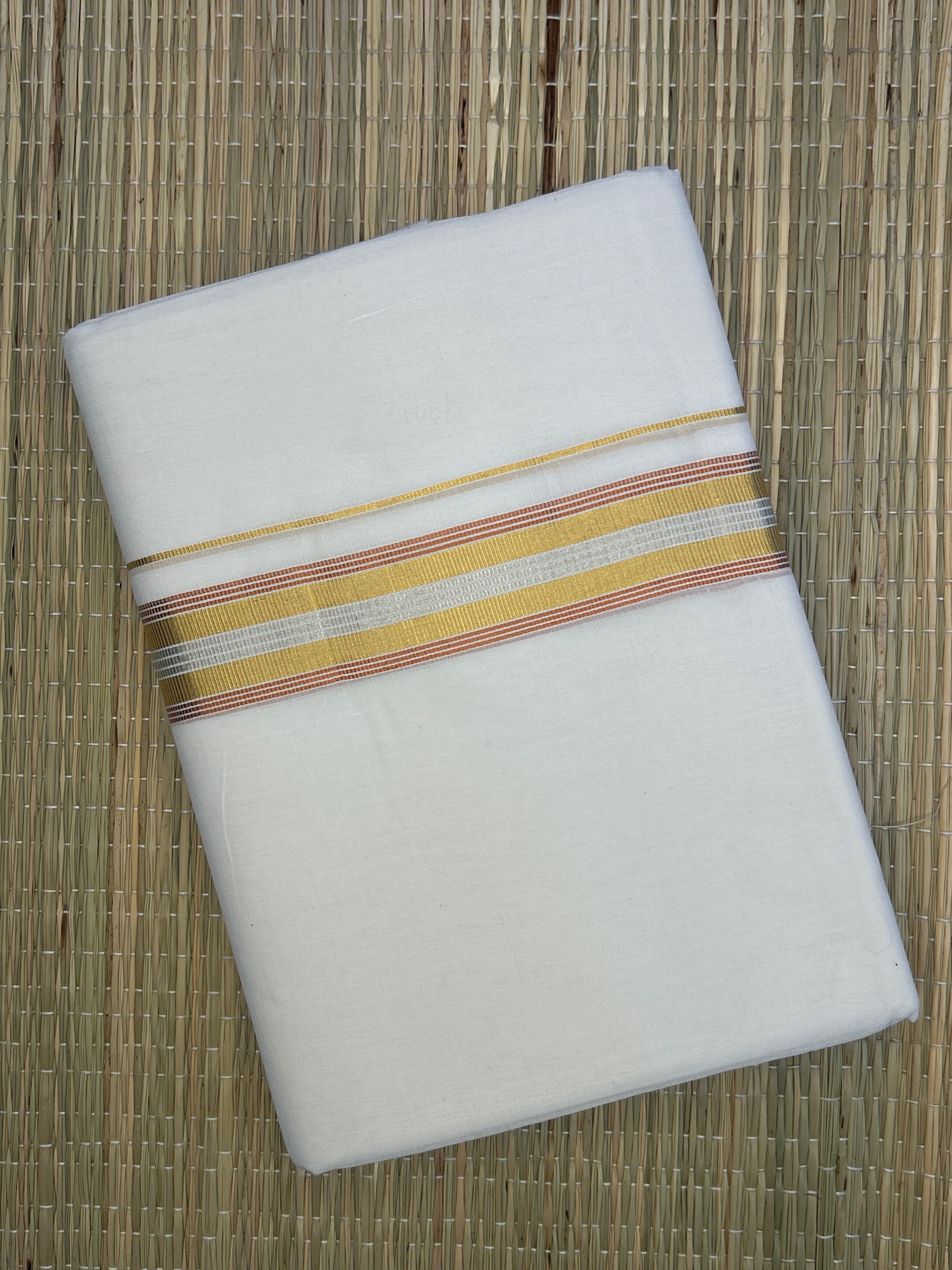 Gold and Silver Zari-White Handloom Dhothi