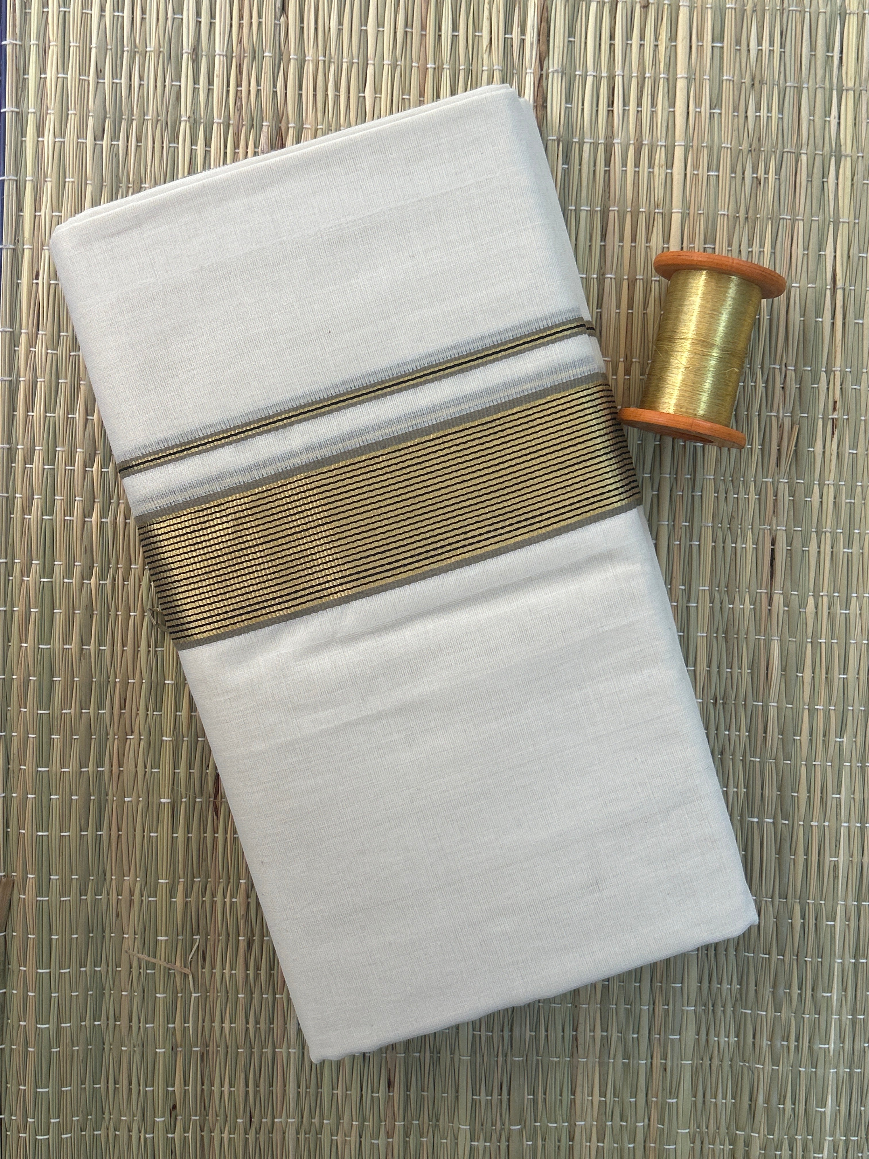 Gold and Black Zari-White Handloom Dhothi