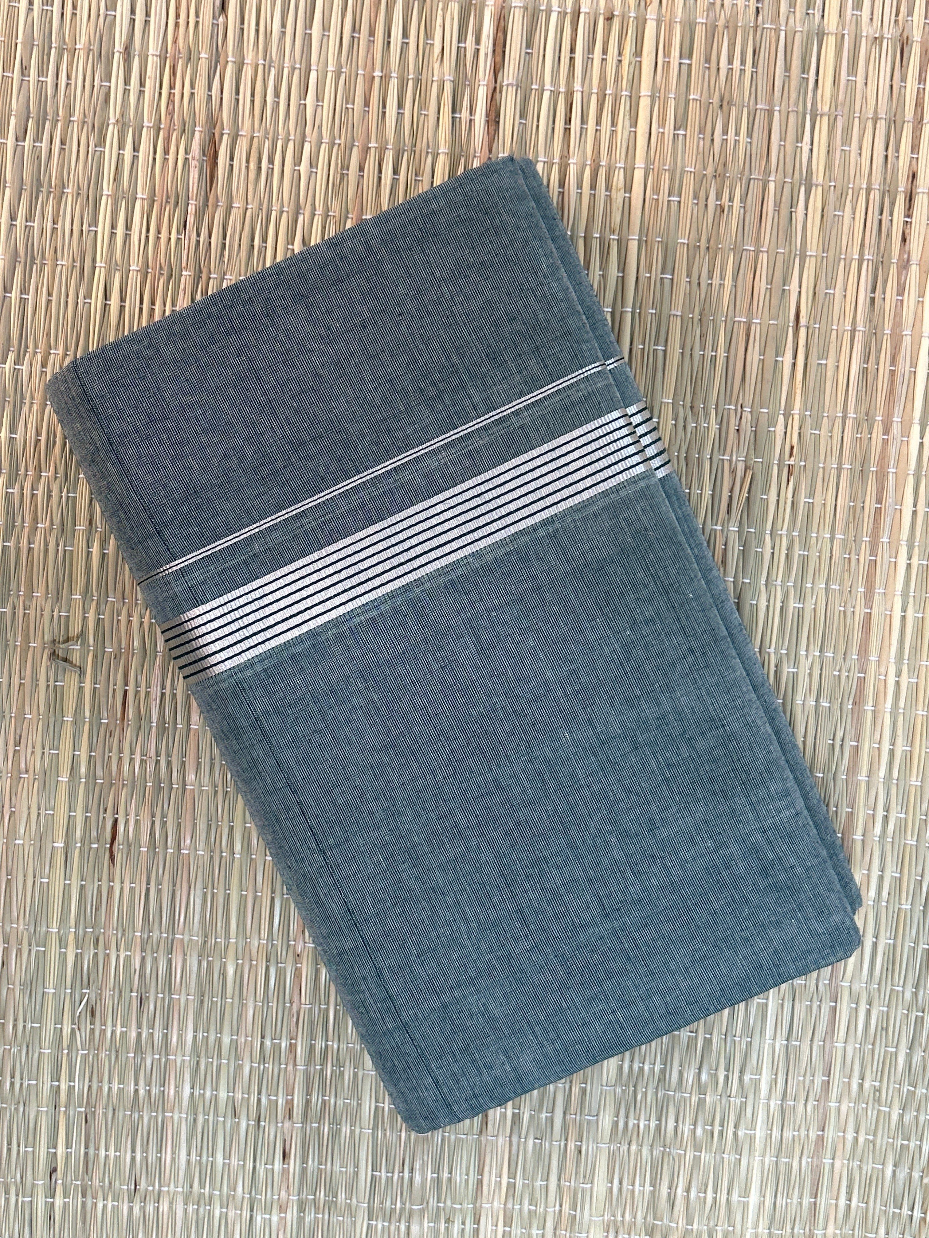 Grey Handloom Dhothi - Silver Zari