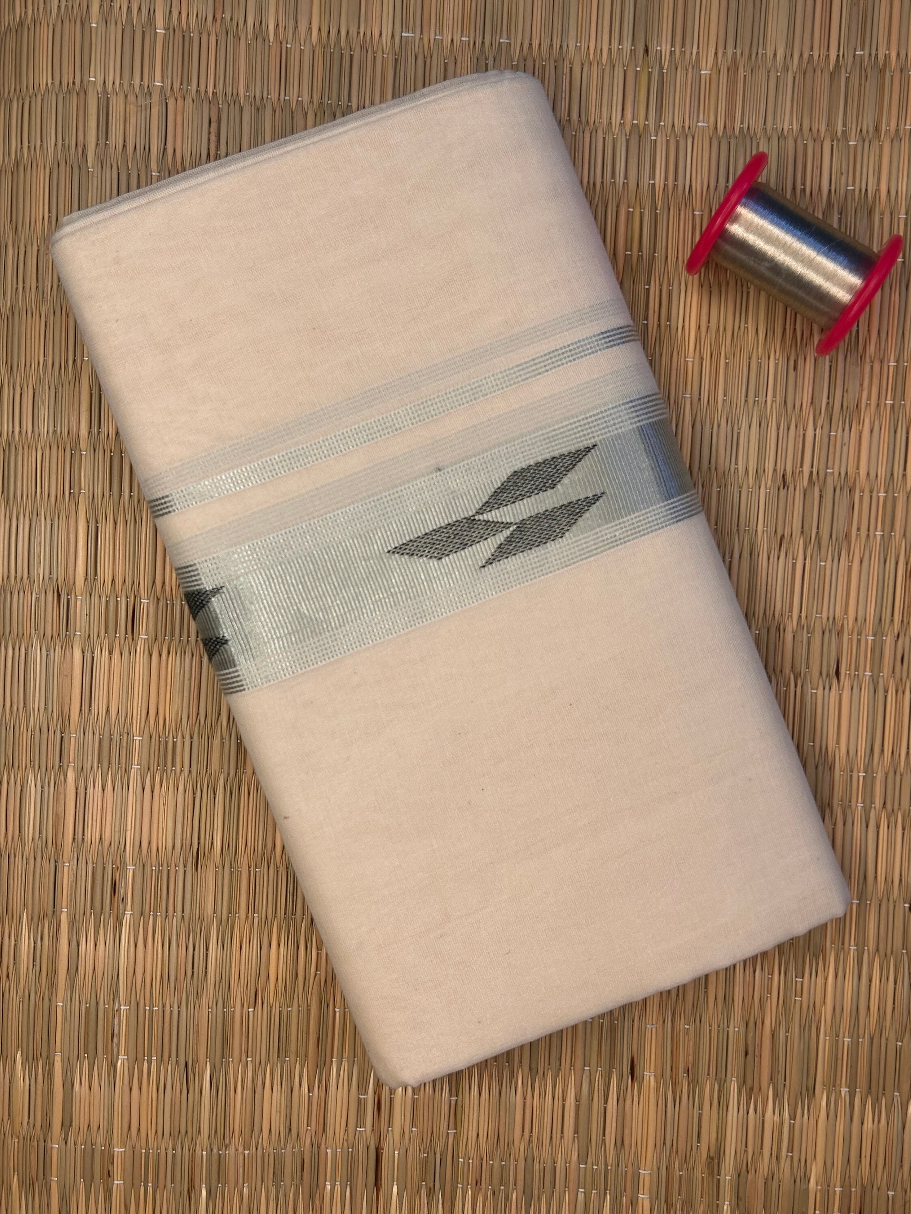 Silver and Charcoal Grey Zari-Off White Handloom Dhothi