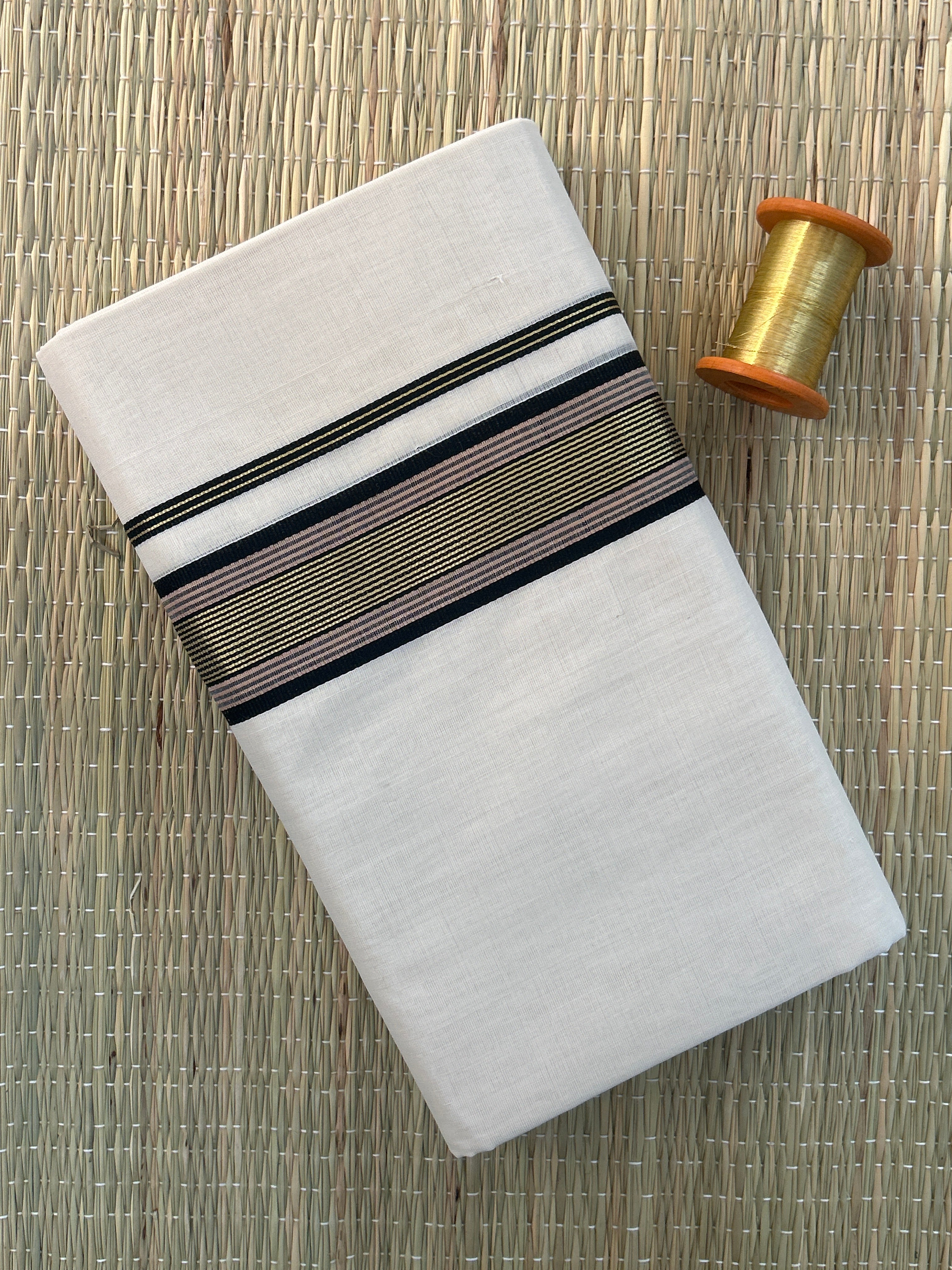 Black and Gold Zari-White Handloom Dhothi