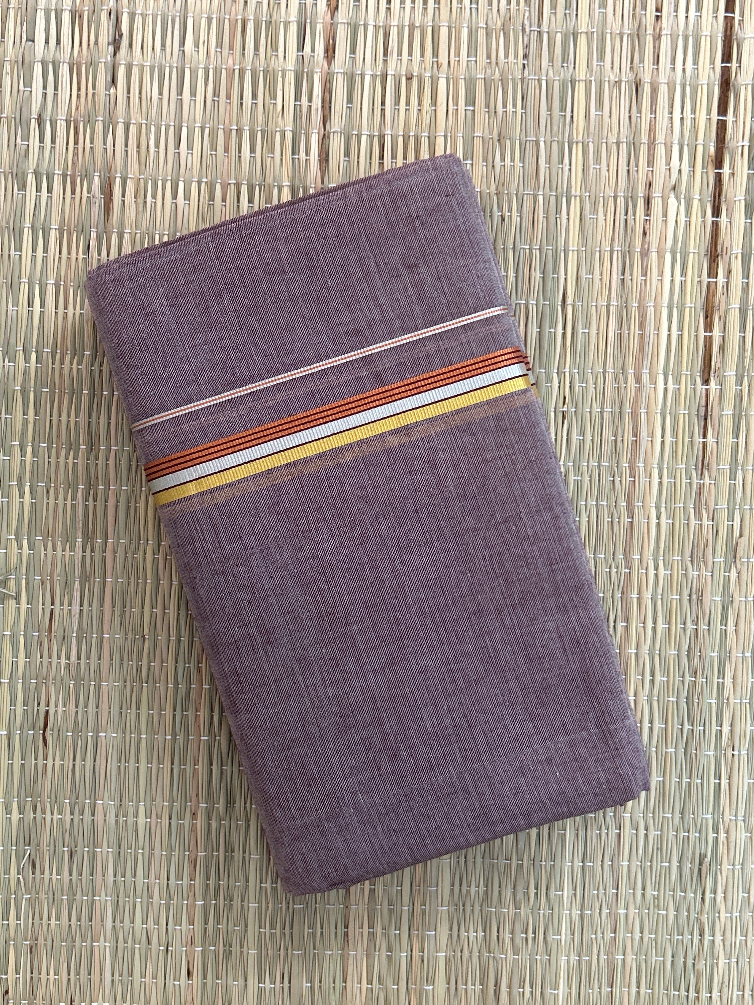 Mauve Handloom Dhothi - Gold and Maroon Zari