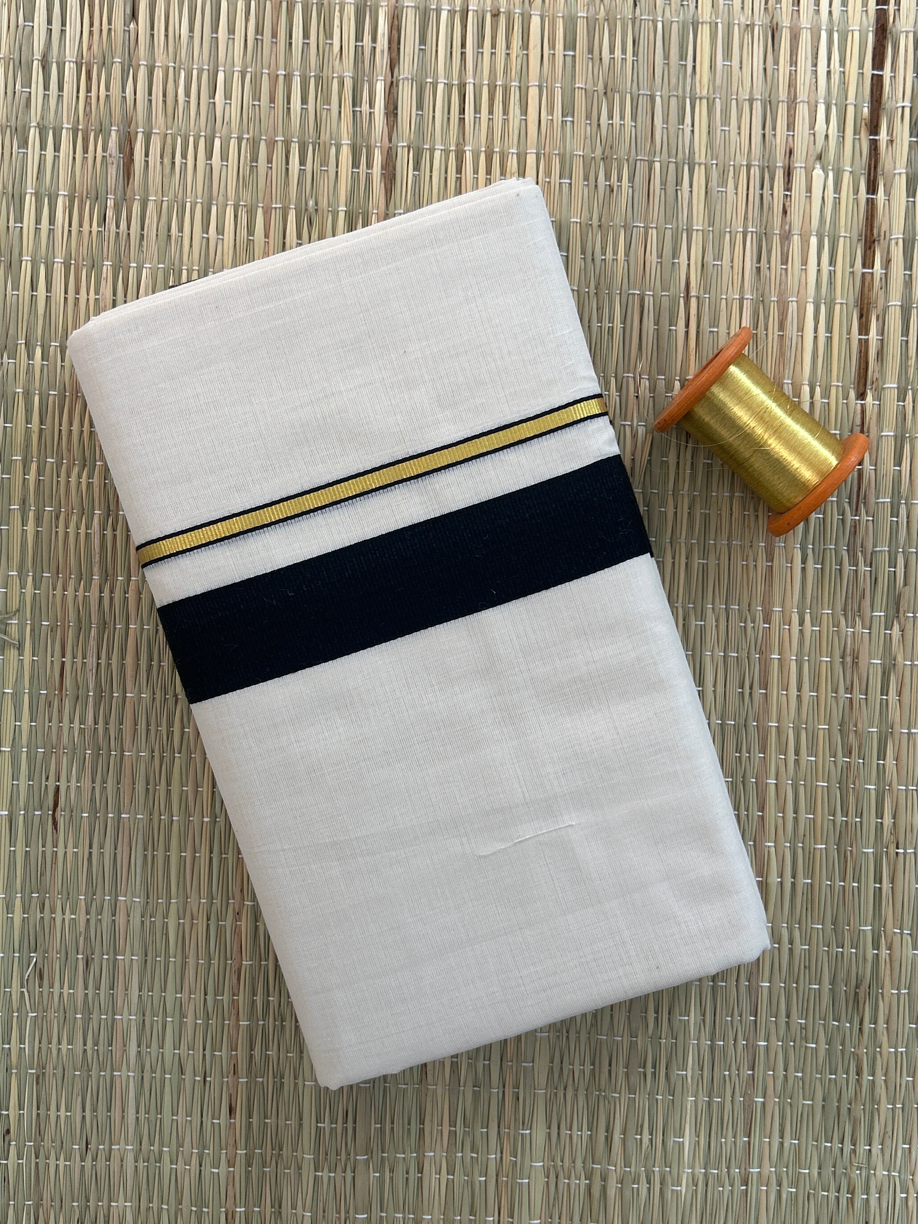 Black and Gold Zari -White Handloom Dhothi