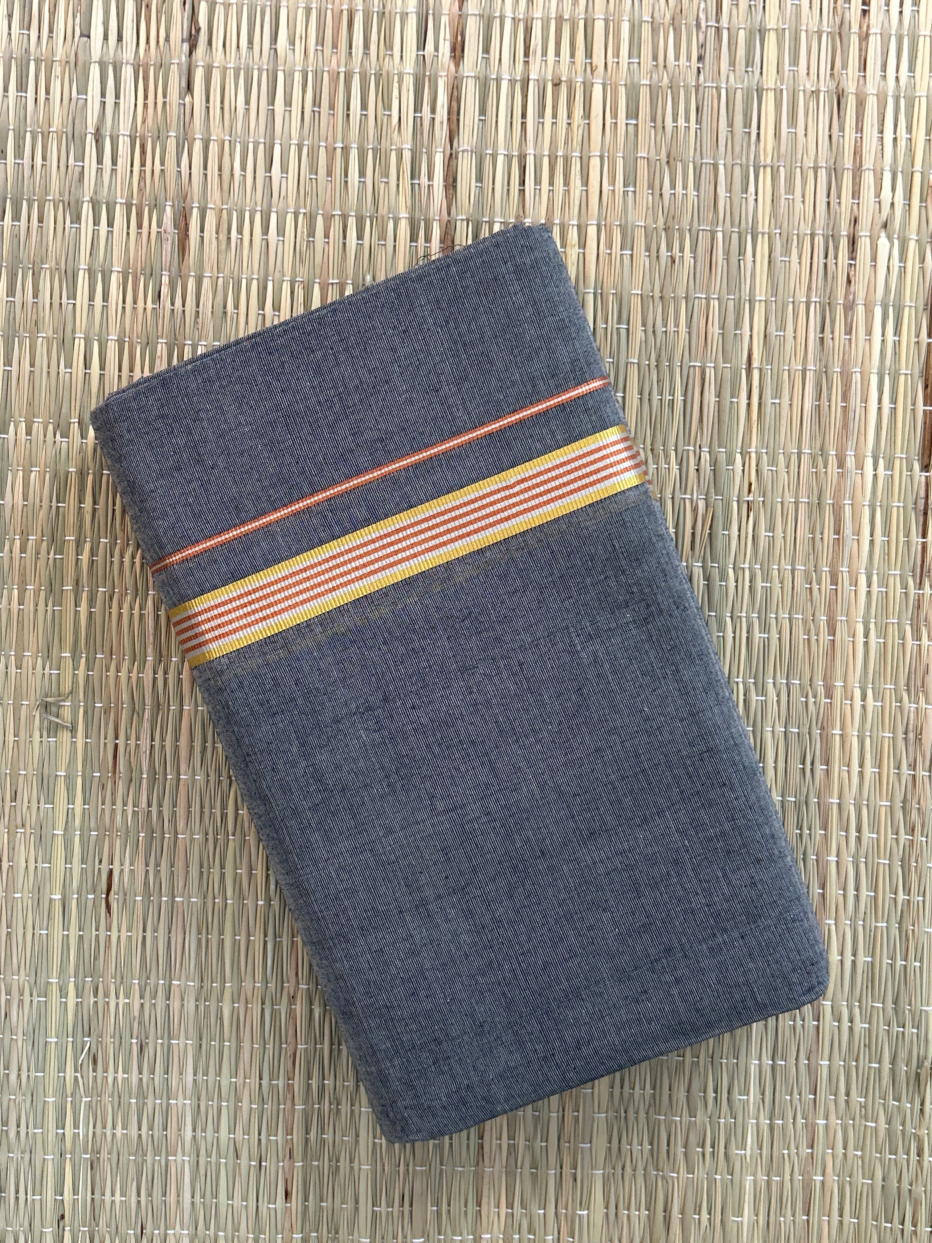 Grey Handloom Dhothi - Gold and Orange Zari