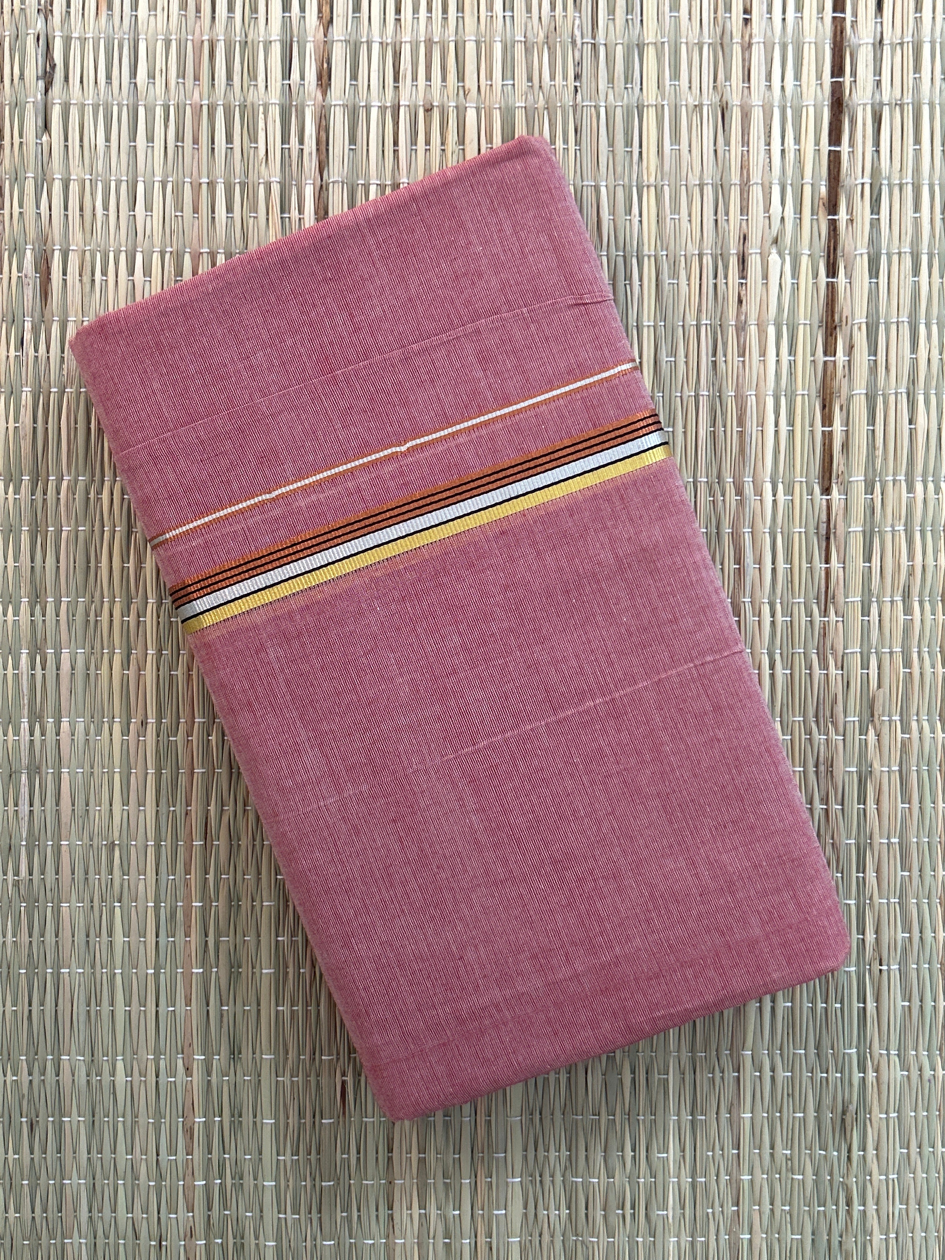 Rose Pink Handloom Dhothi - Gold and Maroon Zari