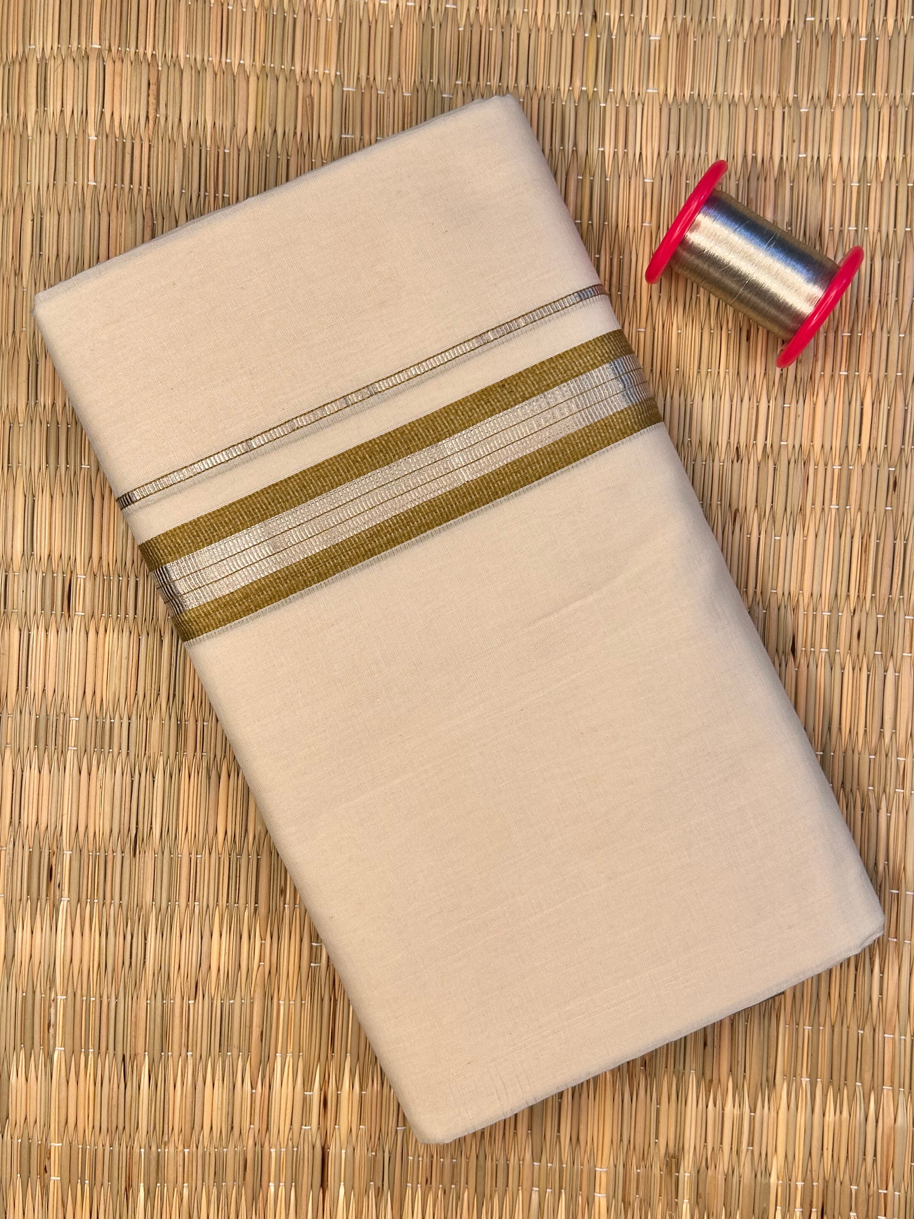 Gold and Silver Zari-Off White Handloom Dhothi