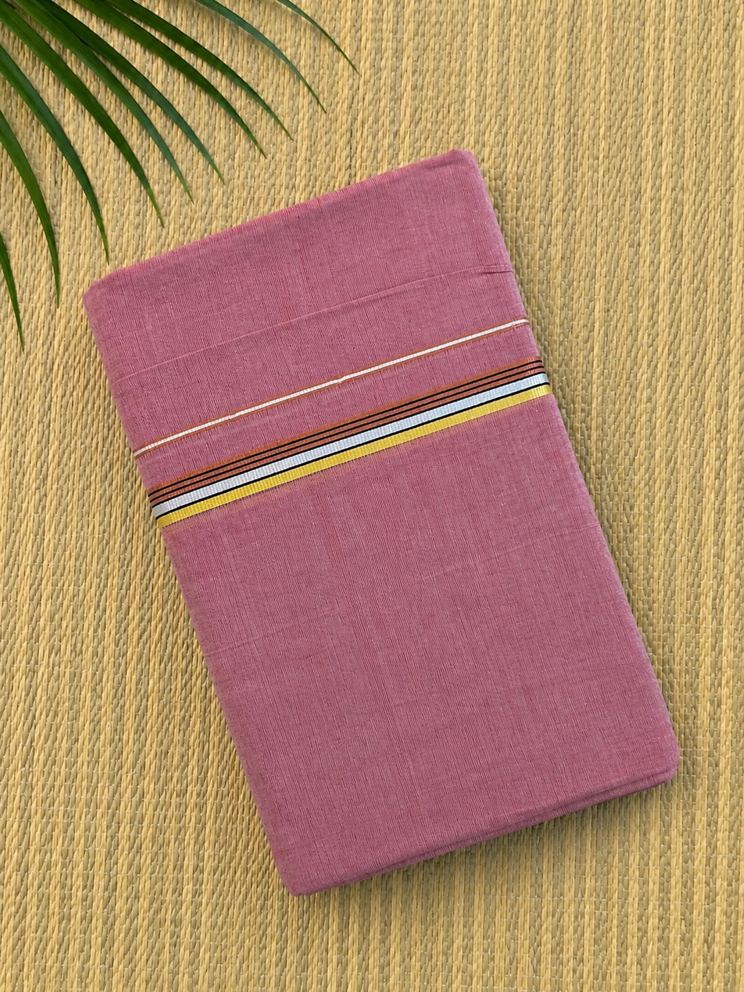 Rose Pink Handloom Dhothi - Gold and Maroon Zari