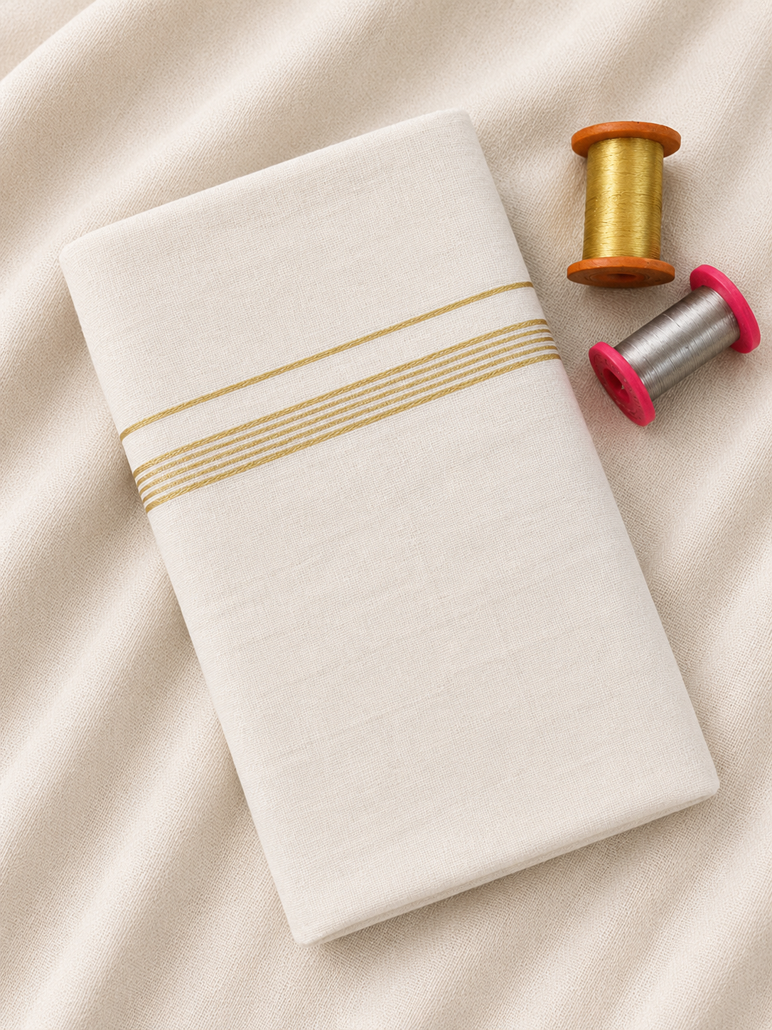 Gold & Silver Zari-White Handloom Dhothi