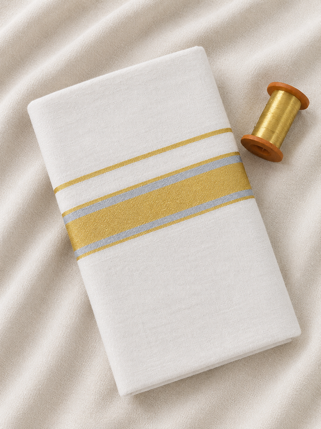 Gold and Silver Zari-White Handloom Dhothi