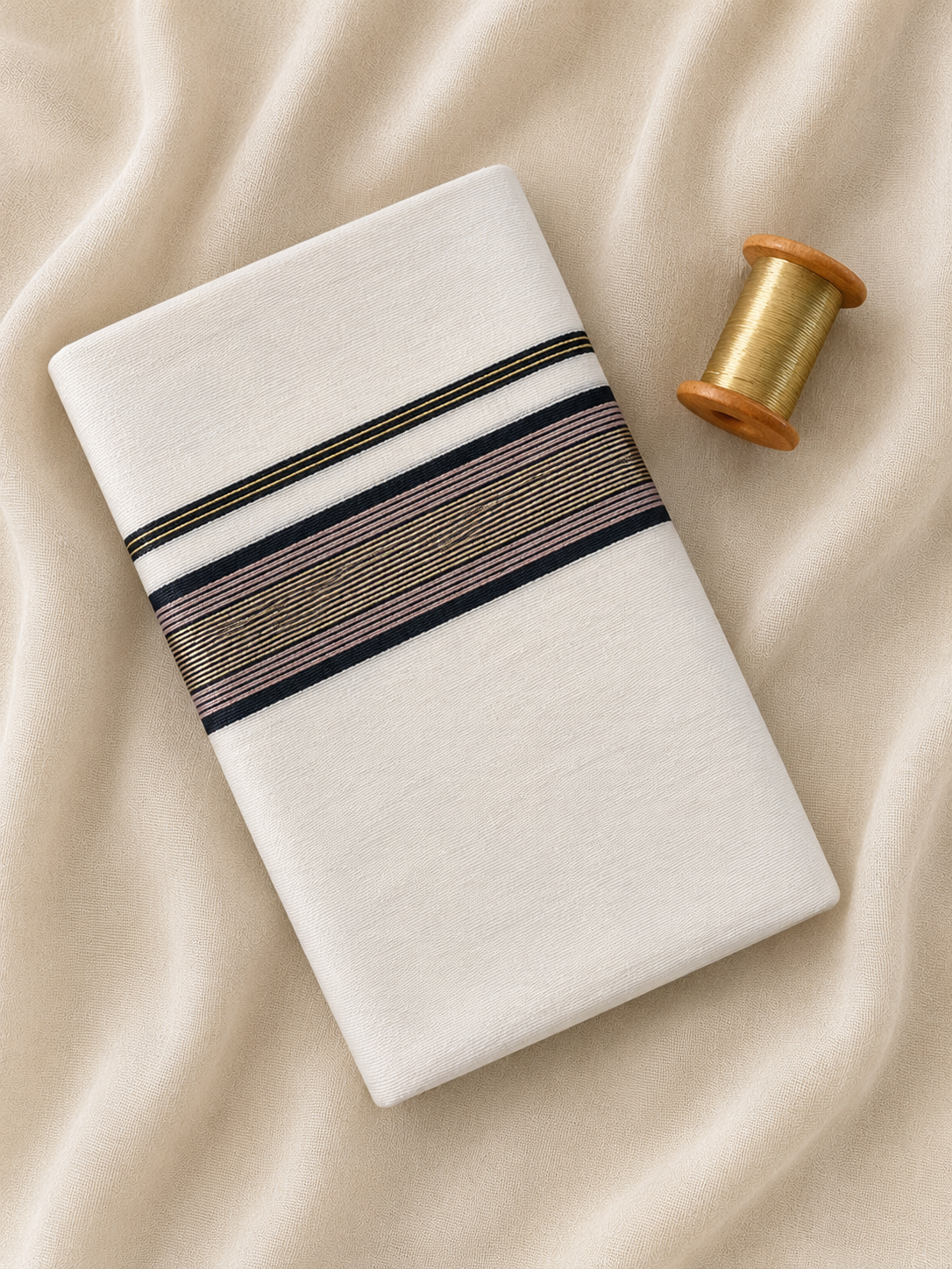 Black and Gold Zari-White Handloom Dhothi
