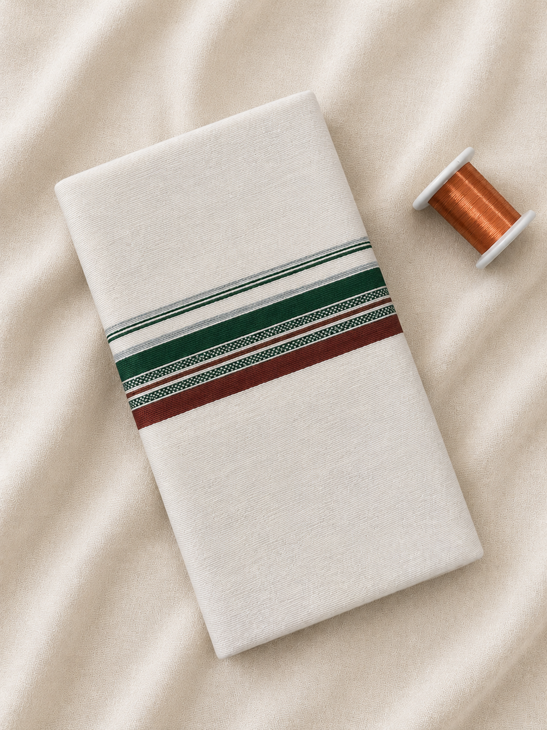 Green and Maroon Zari -White Handloom Dhothi