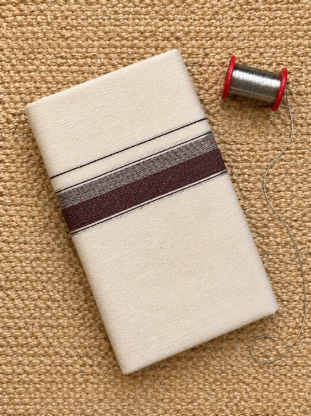 Silver and Brown Zari-Off White Handloom Dhothi