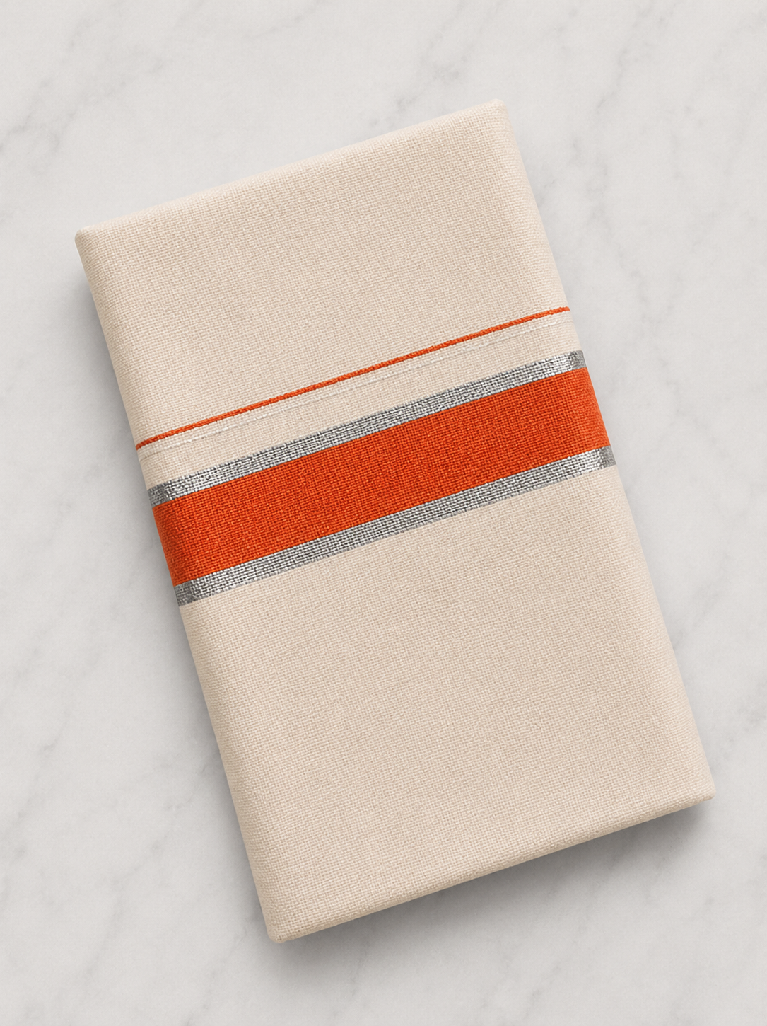 Silver and Orange Zari-Off White Handloom Dhothi