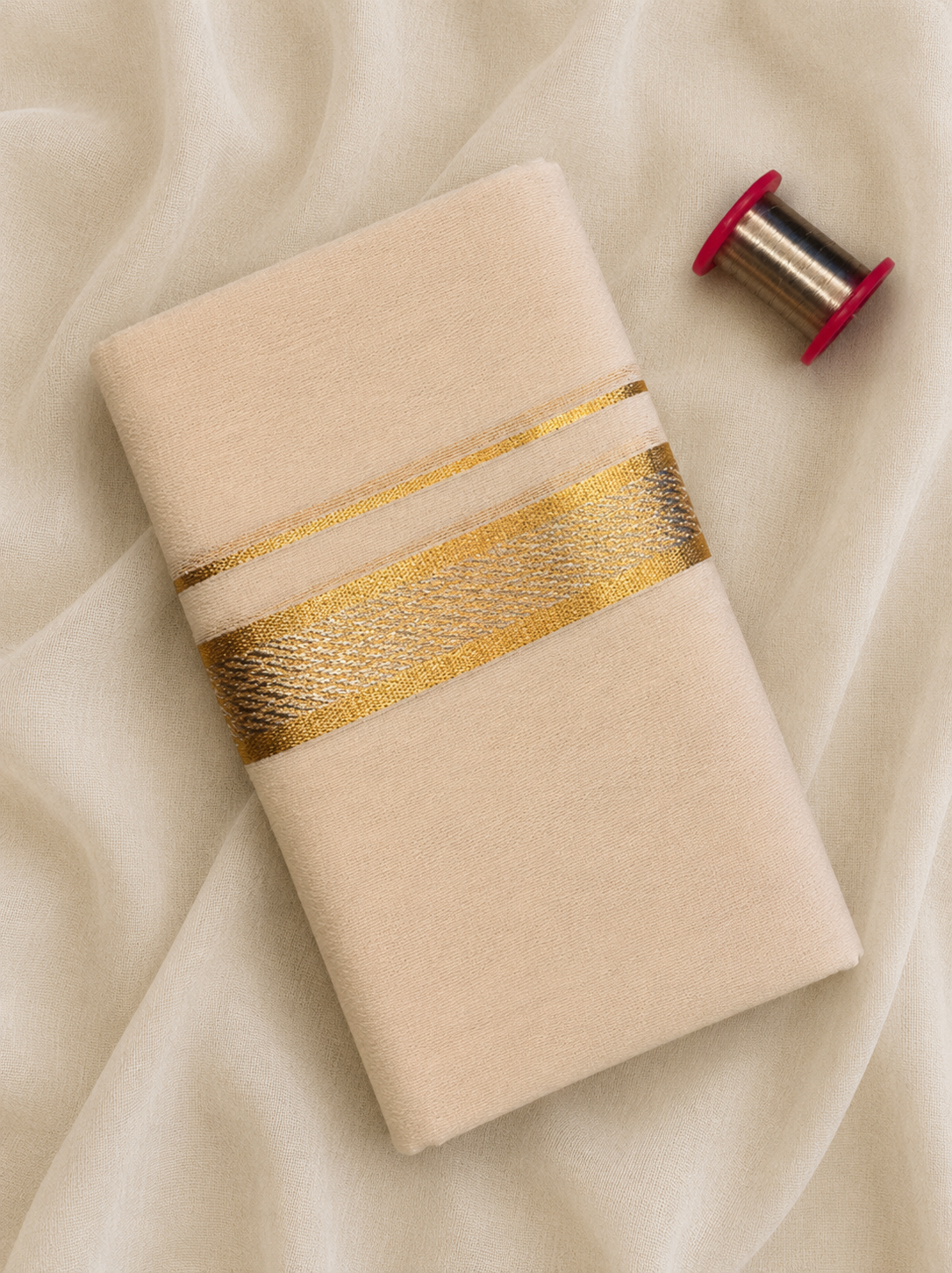Gold and Silver Zari-Off White Handloom Dhothi