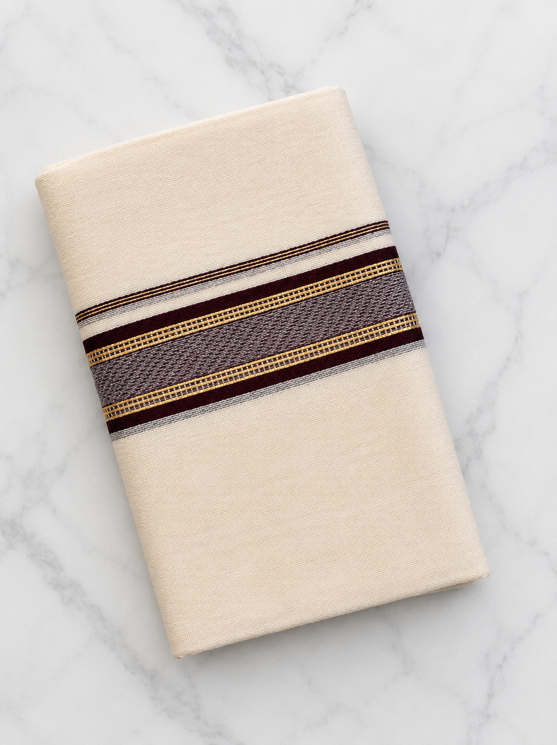 Gold, Maroon and Silver Zari-Off White Handloom Dhothi