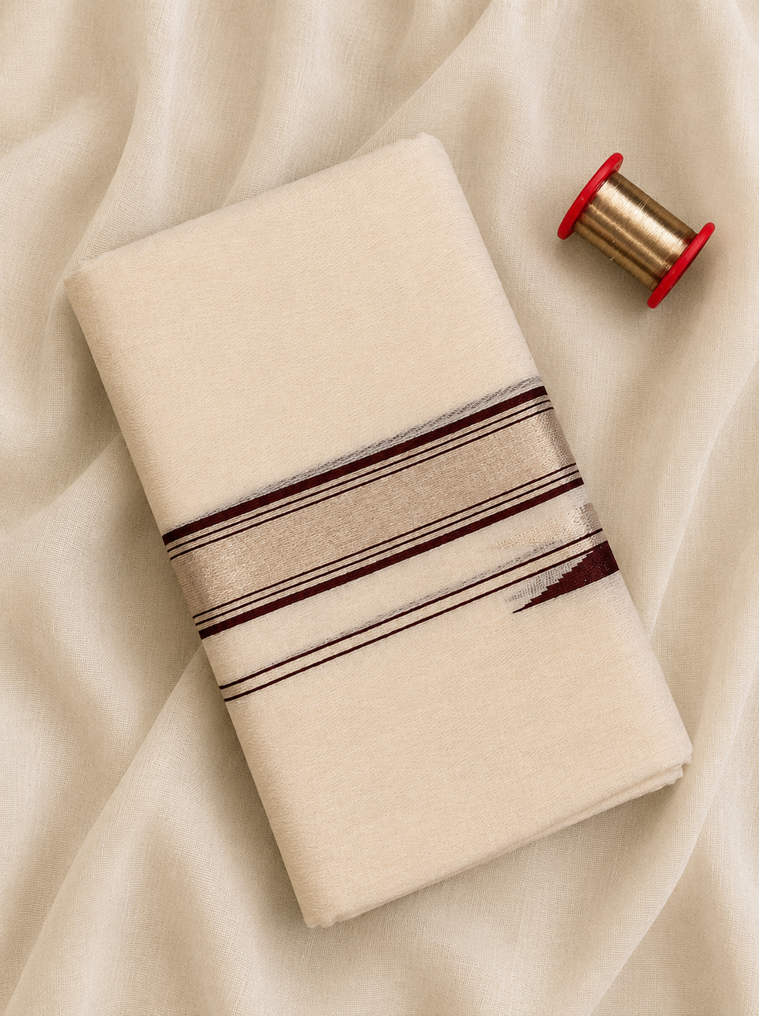 Silver and Maroon Zari-Off White Handloom Dhothi
