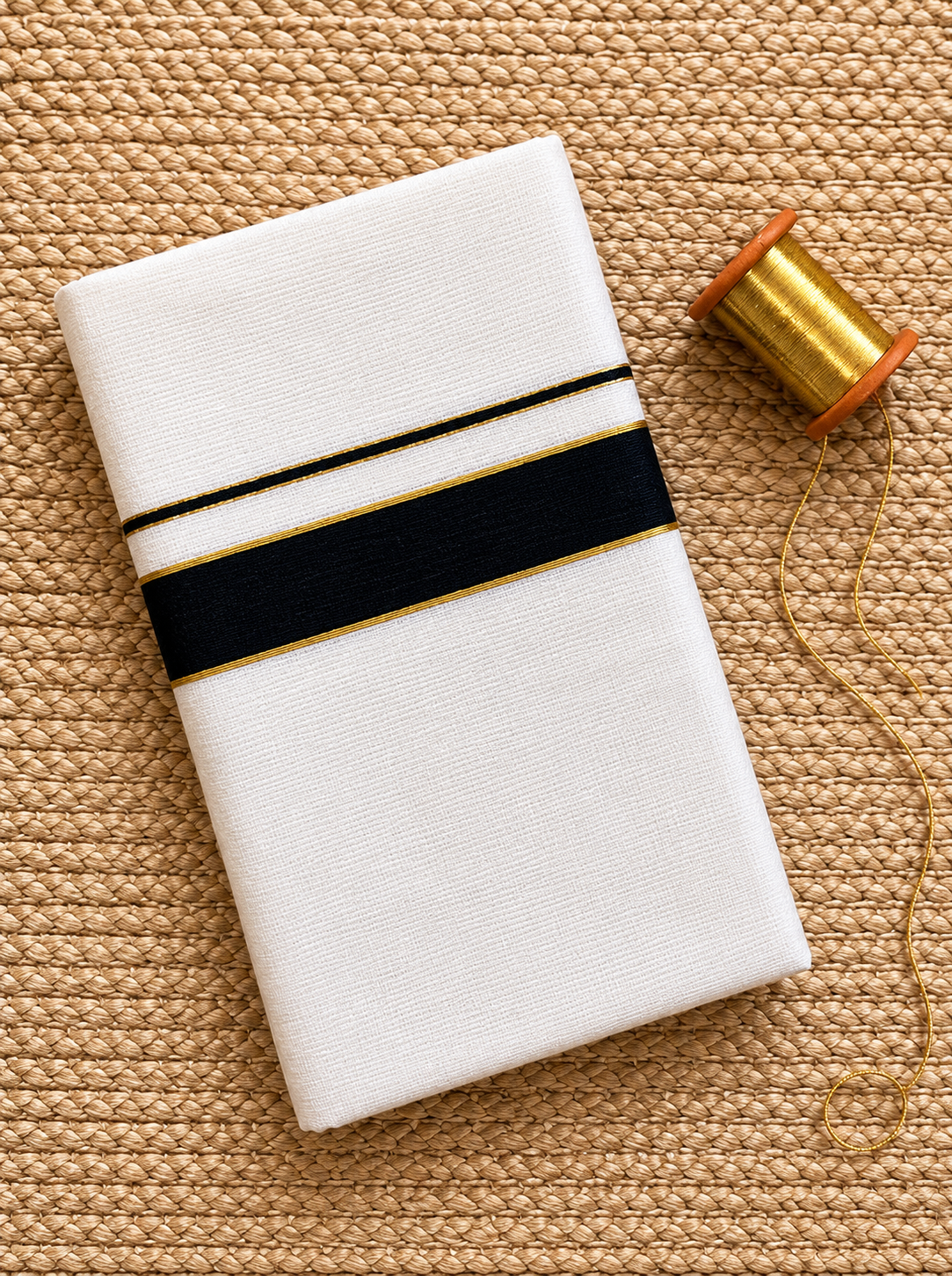 Navy Blue and Gold Zari-White Handloom Dhothi