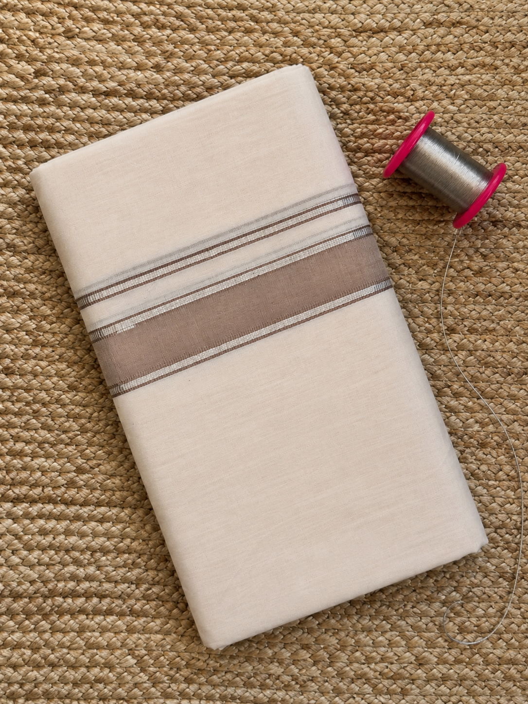 Silver and Taupe Zari-Off White Handloom Dhothi